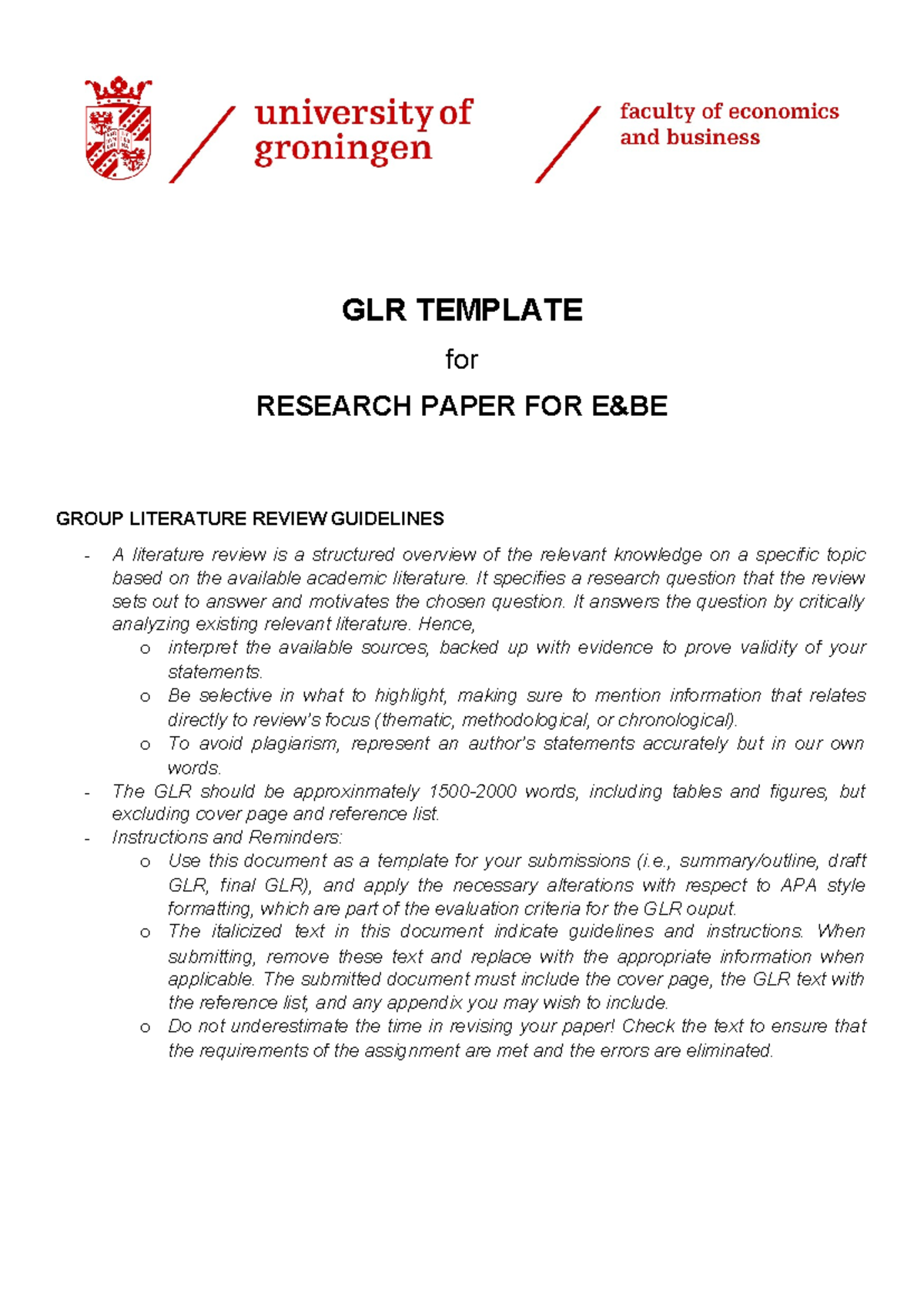 GLR Template for Research Paper in E&BE (EBP035A) - Guidelines & Tips ...