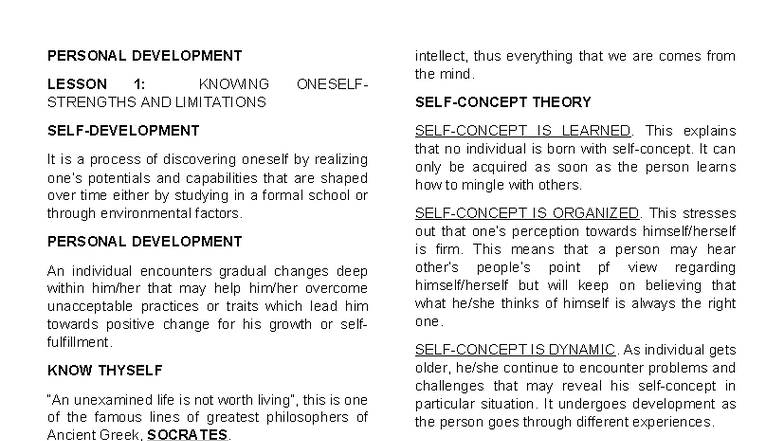 Personal Development Lesson 1: Understanding Strengths & Limitations ...
