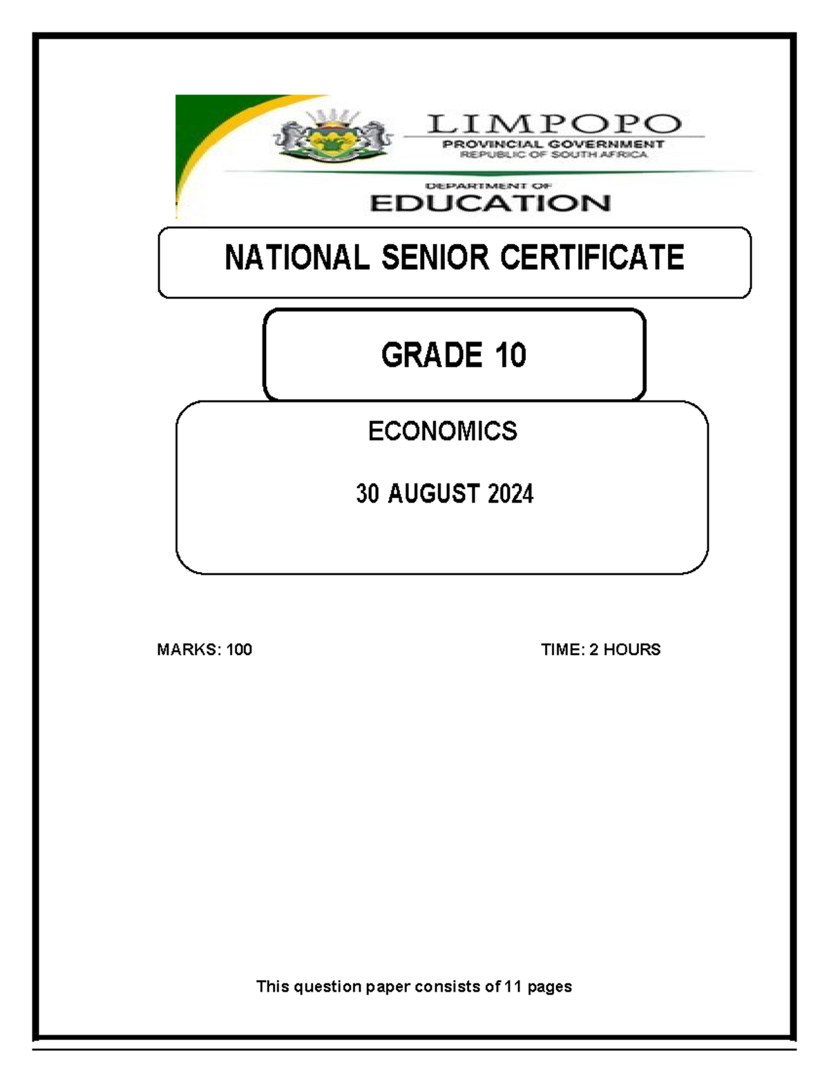 1725002049217 Grade 10 Economics Term 3 Test Final Paper - Studocu