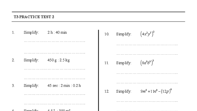 T3 Practice Test 2 Simplification Problem Solving Studocu