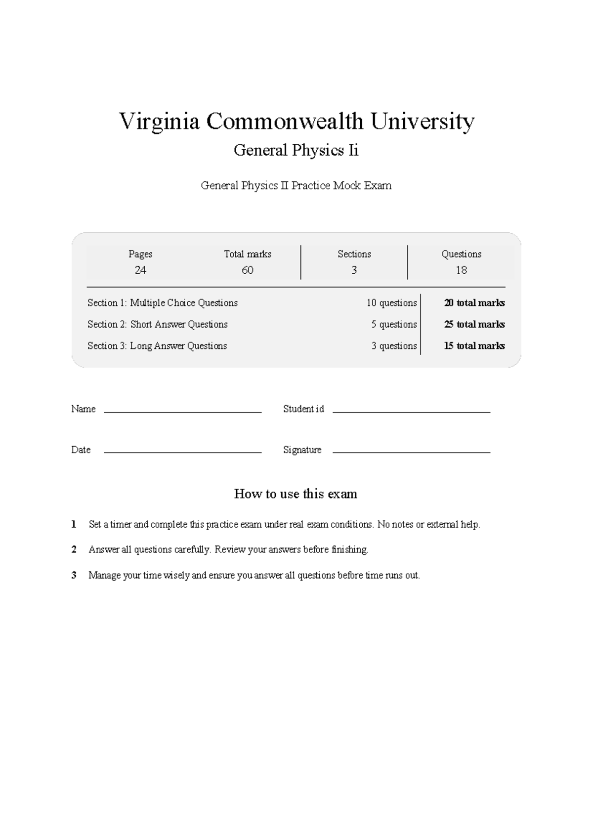 PHYS 202 General Physics II Mock Exam Practice 2026 - Studocu