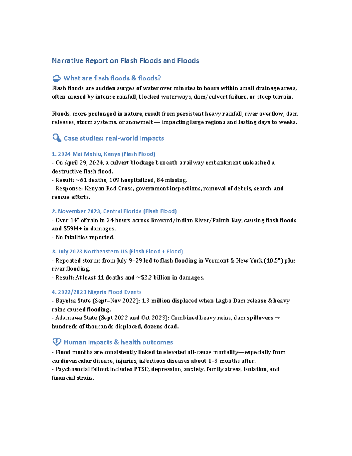 Narrative Report on Flash Floods: Case Studies & Impacts (Mjhh) - Studocu