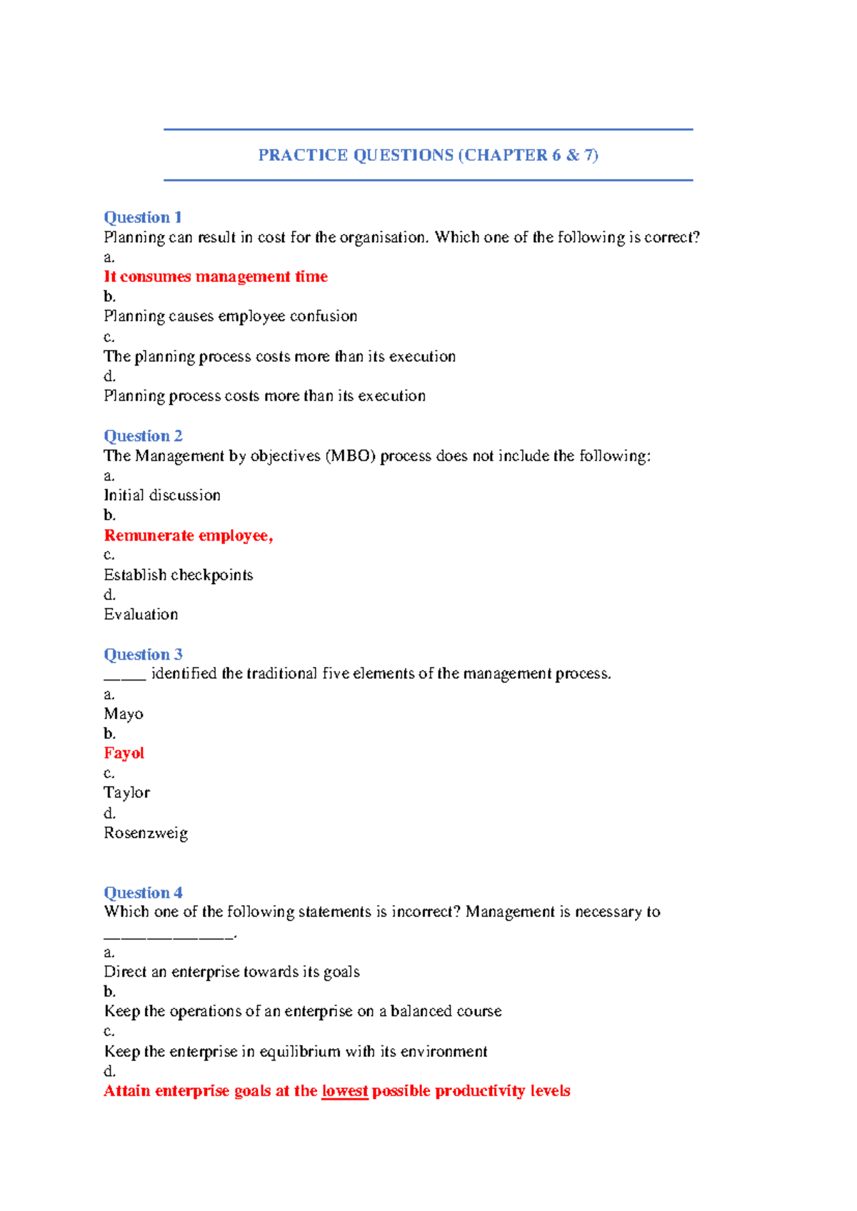 BMG Practice Questions: Chapters 6 & 7 Review - Studocu
