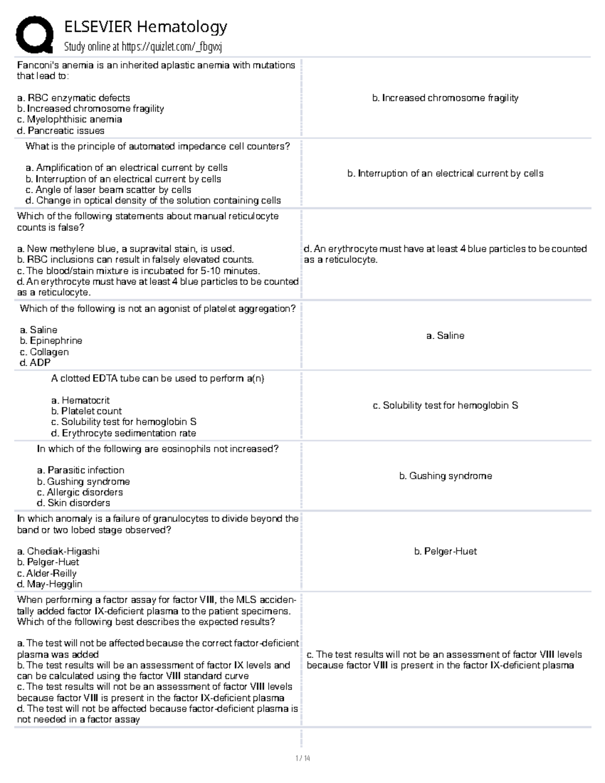 Elsevier Hematology Study Guide - Key Concepts and Questions - Studocu