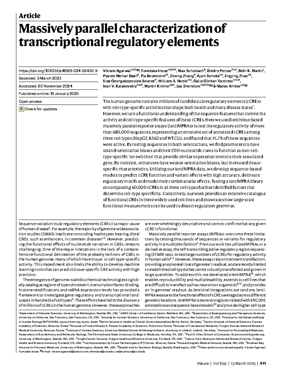 Massively Parallel Characterization of cCREs in Human Cell Lines - Studocu