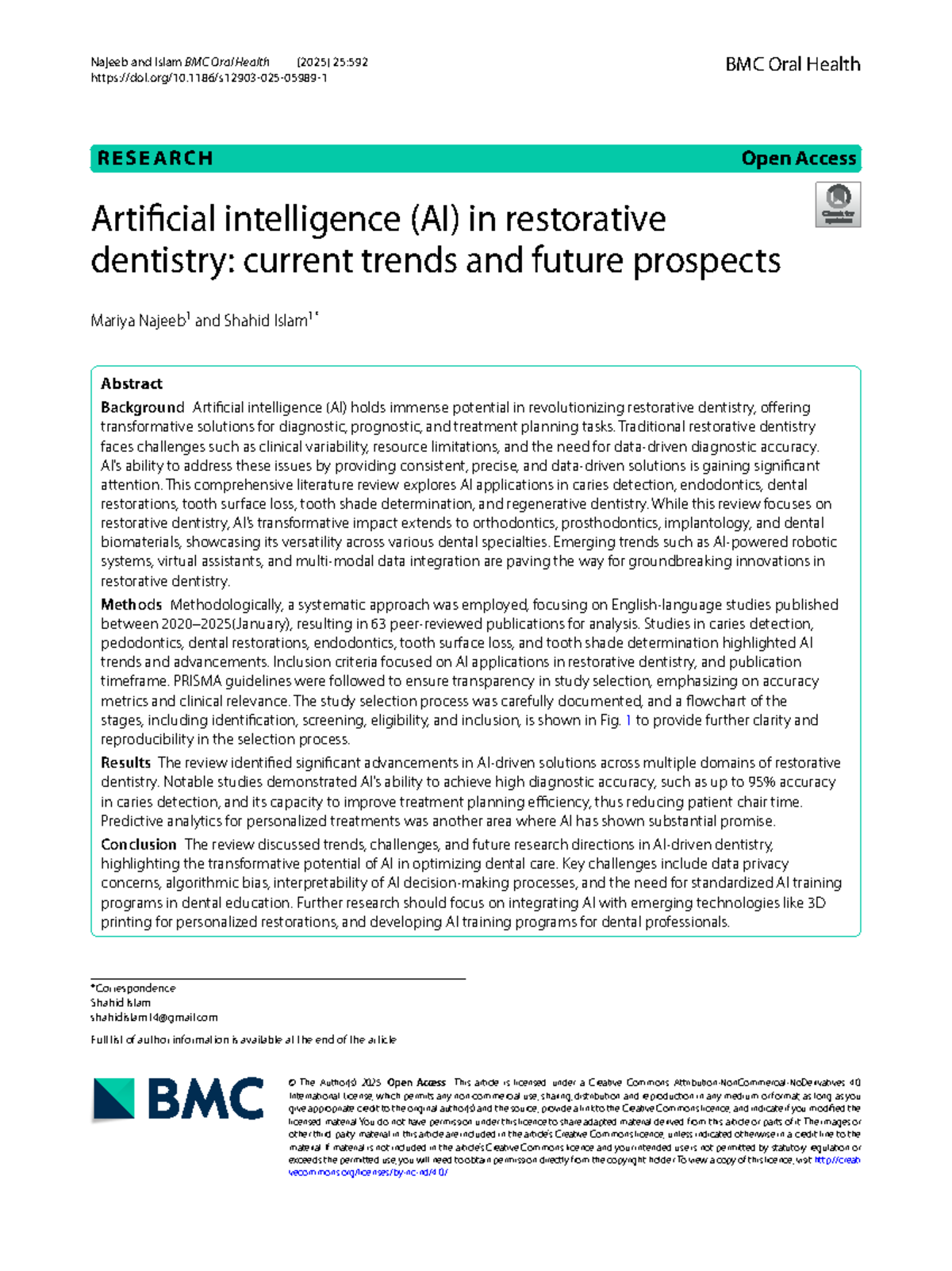 AI in Restorative Dentistry: Trends & Future Prospects (BMC Oral Health ...