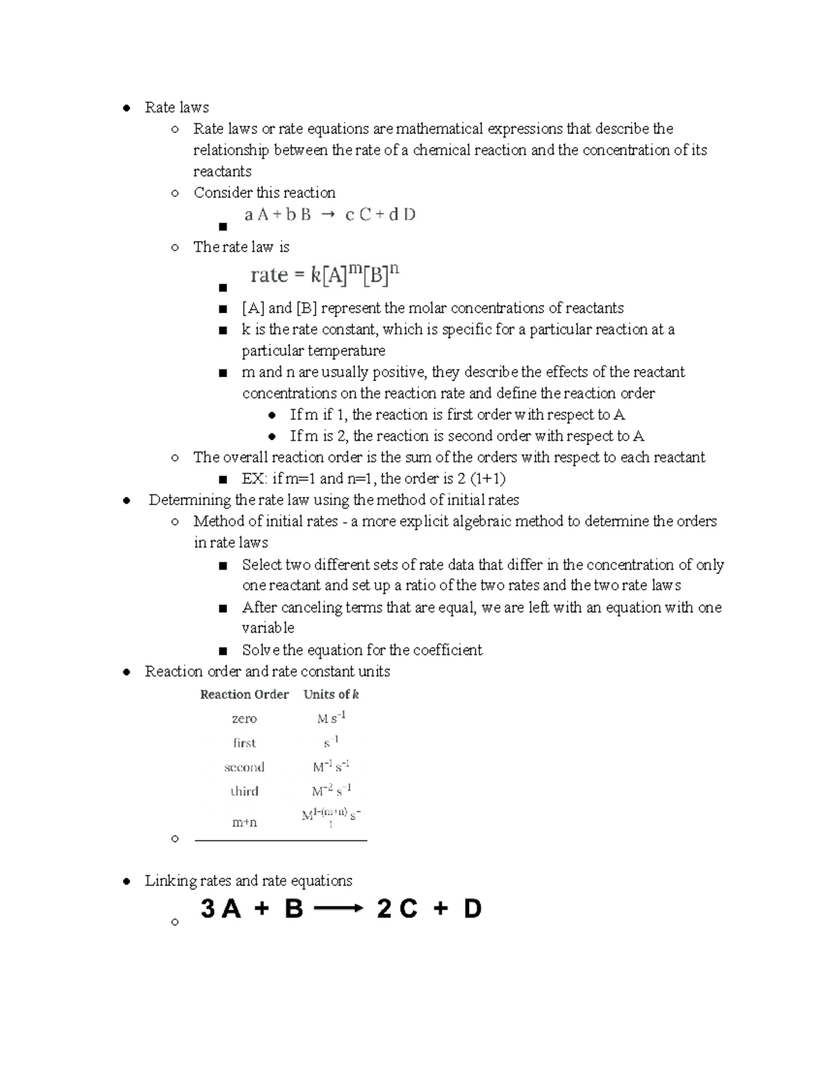 Chem104 2 3 - Rate Laws - Rate Laws Notes - Rate laws Rate laws or rate ...