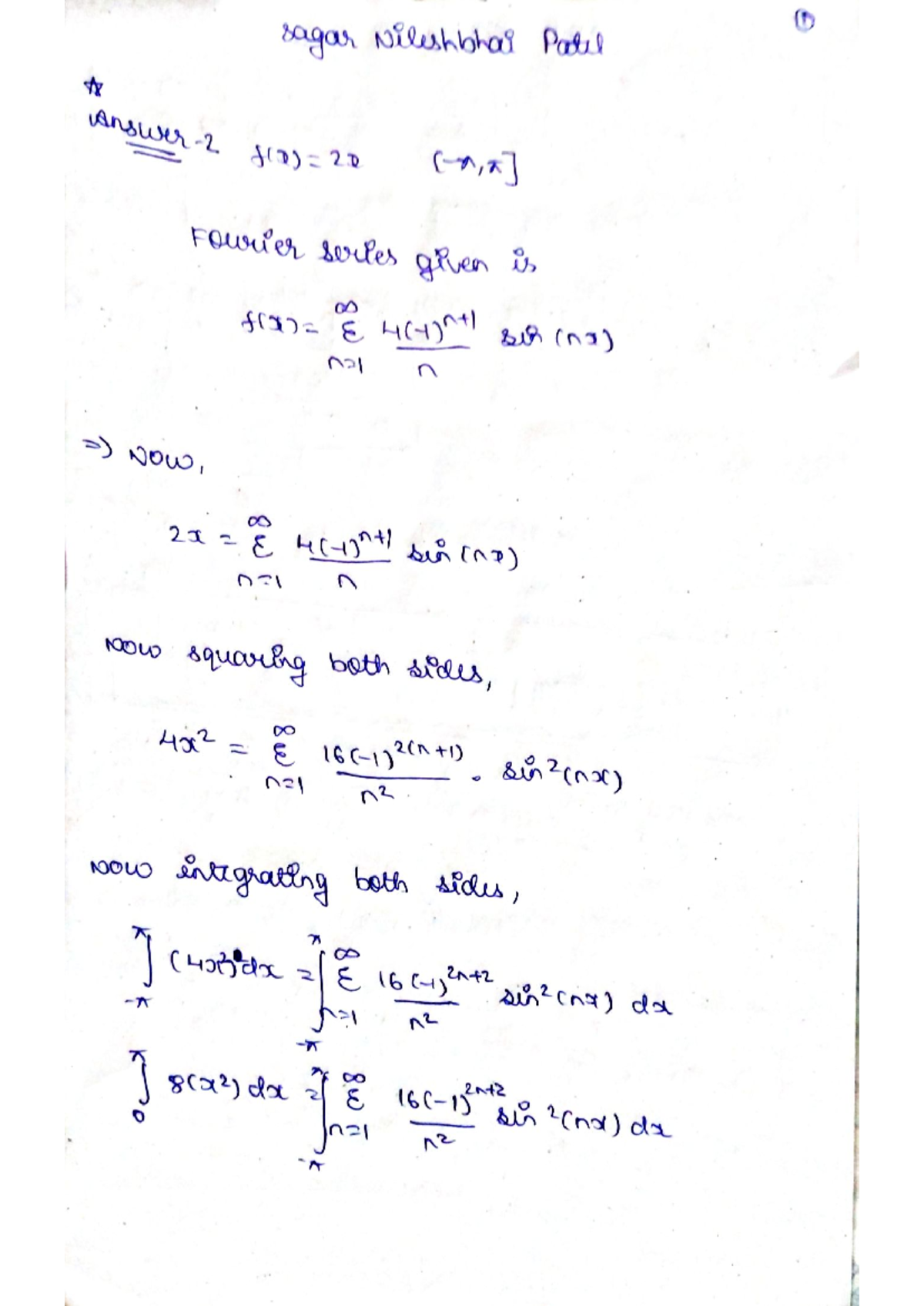 Answer 2 - Fourier Series Analysis and Integration - Studocu