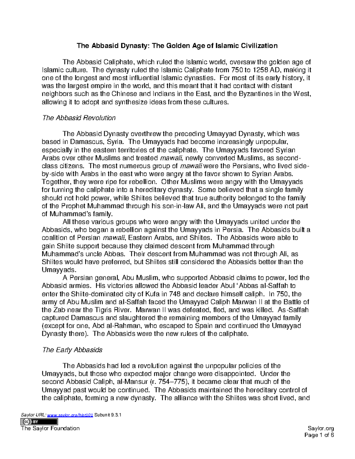 Abbasid Dynasty - Notes - Saylor URL: saylor/hist101 Subunit 9. The ...