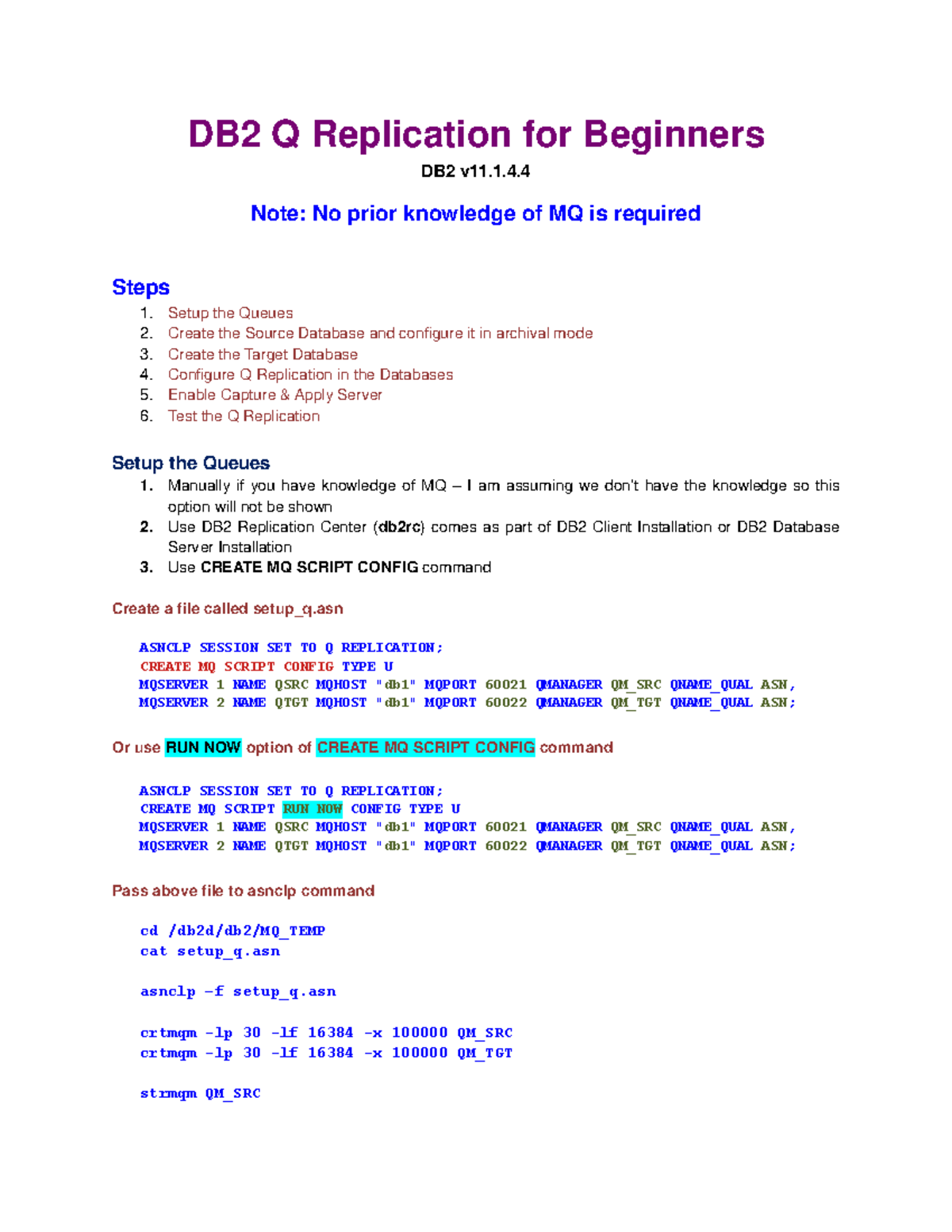 DB2 v11.1 Q Replication Setup Guide for Beginners - Studocu