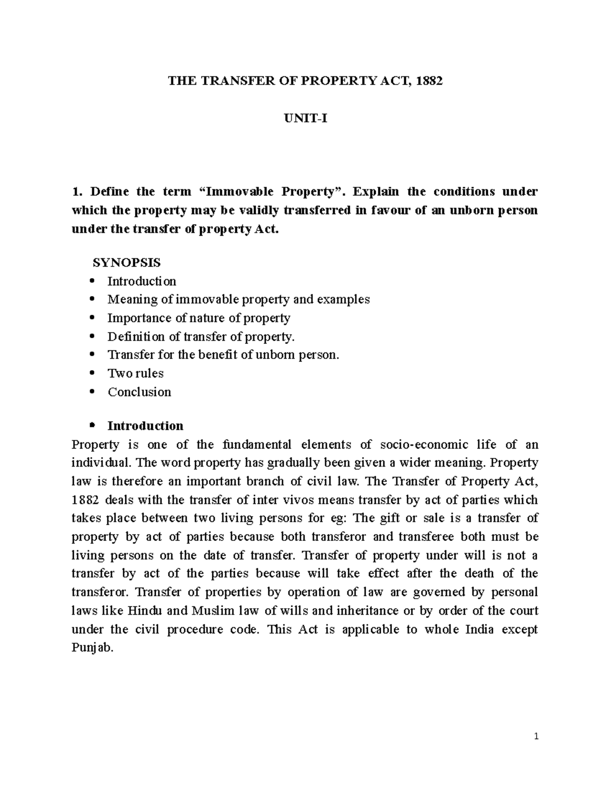 Transfer of Property Act, 1882: Understanding Immovable Property and ...
