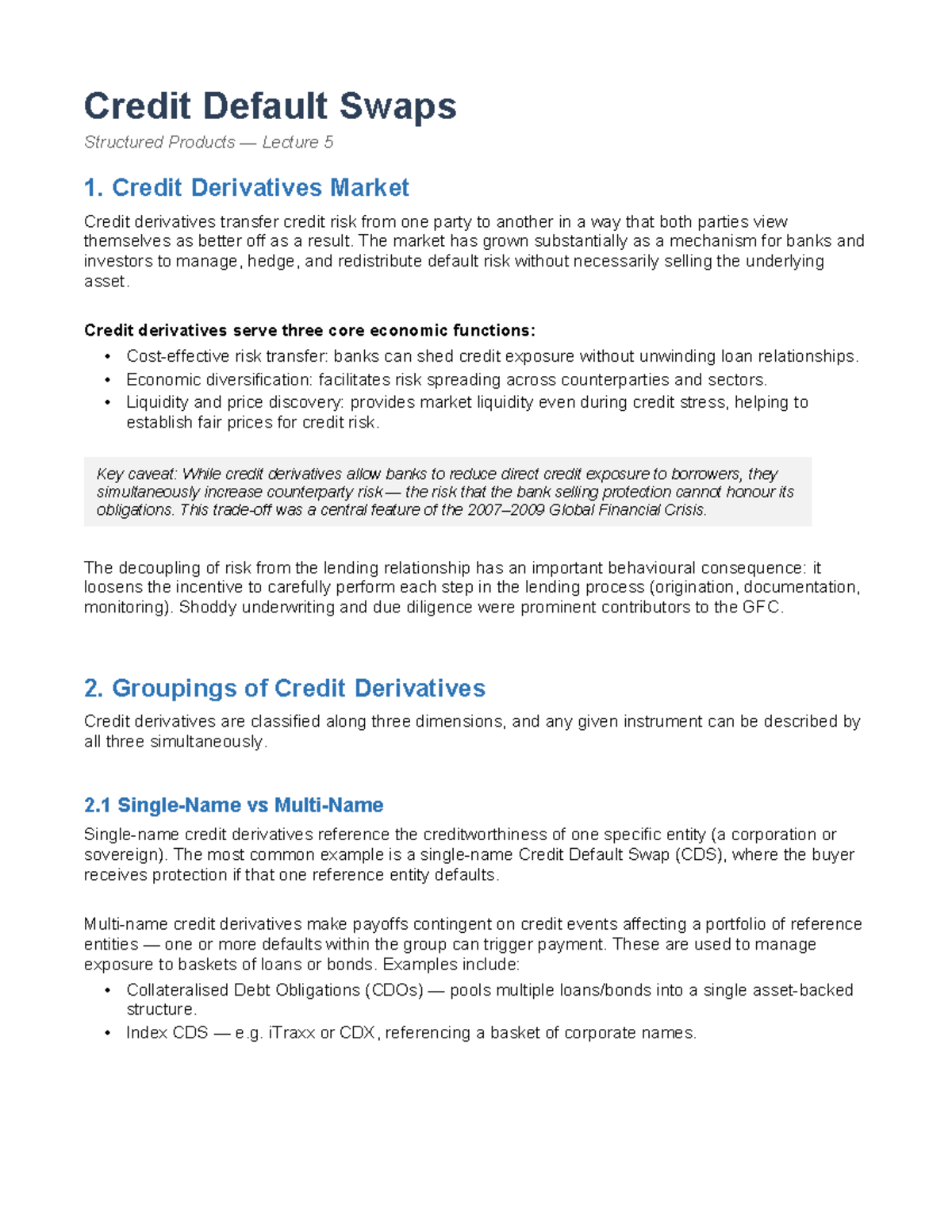 CDS Lecture Notes: Credit Default Swaps & Derivatives Overview - Studocu