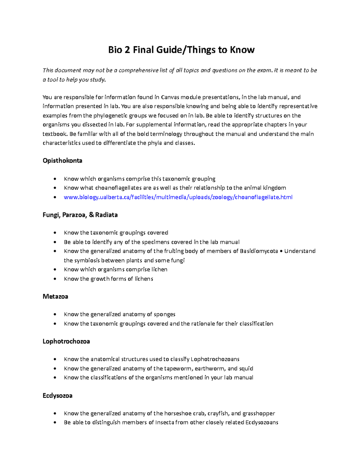 Bio 2 Final Exam Study Guide: Key Concepts & Organism Structures - Studocu