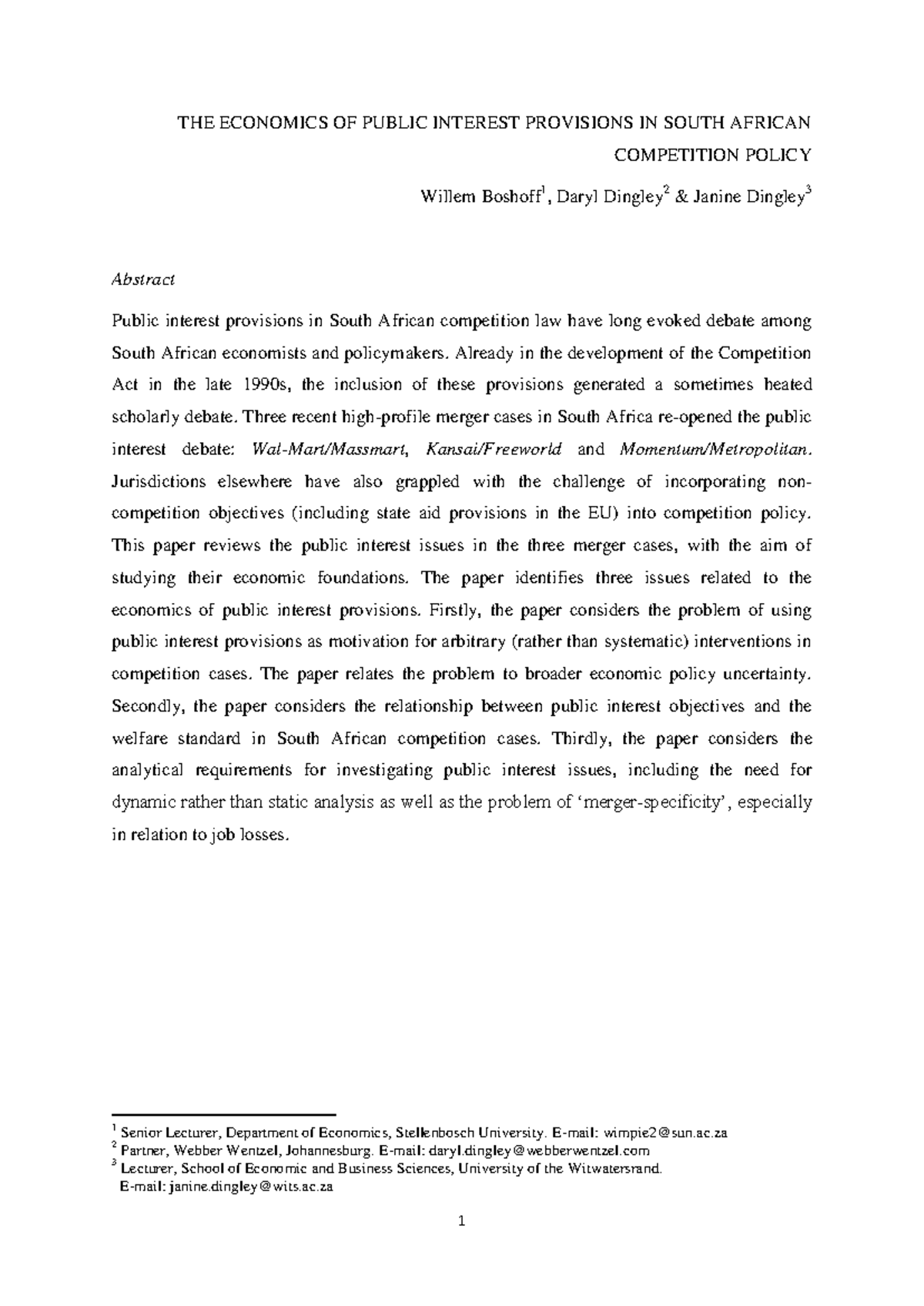 Public Interest Provisions in SA Competition Policy: An Economic ...