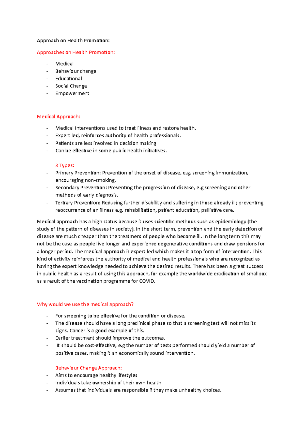 Approaches to Health Promotion: Medical, Behavioral, Educational ...