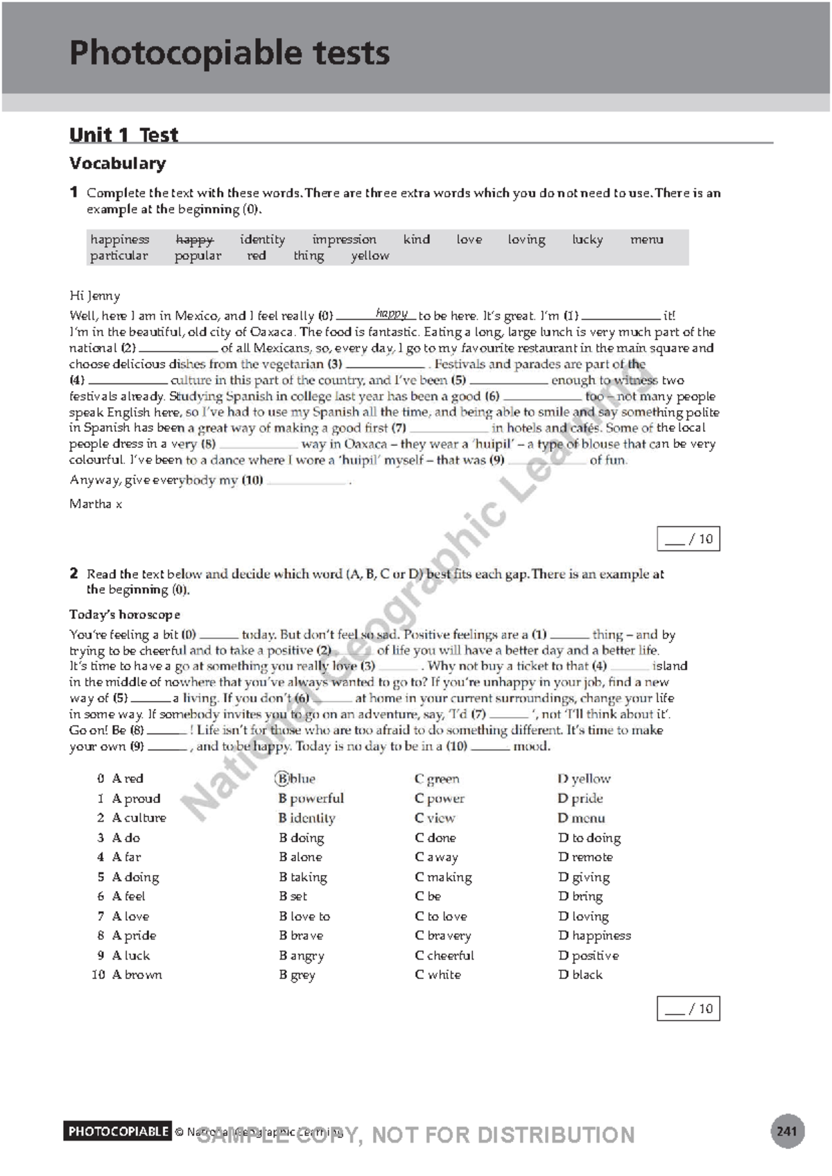 Intermediate Unit 1-4 Tests and Exercises for Vocabulary and Grammar ...