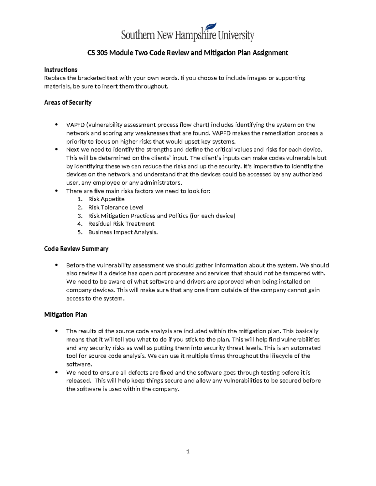 CS 305 Code Review & Mitigation Plan Assignment Overview - Studocu