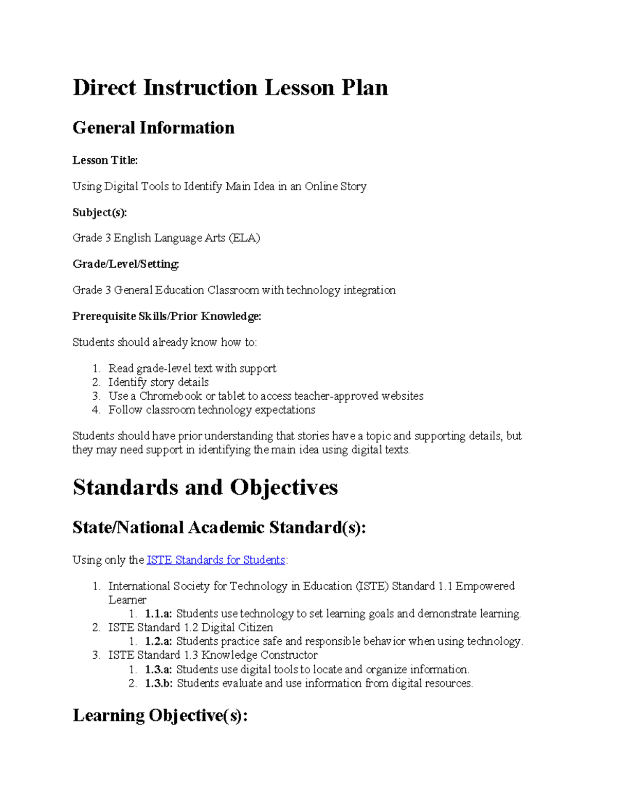 D660 Task 2 - Digital Tools for Identifying Main Idea in ELA Lesson ...