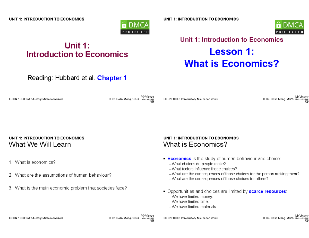 ECON 1B03: Unit 1 - Introduction to Microeconomics Notes - Studocu