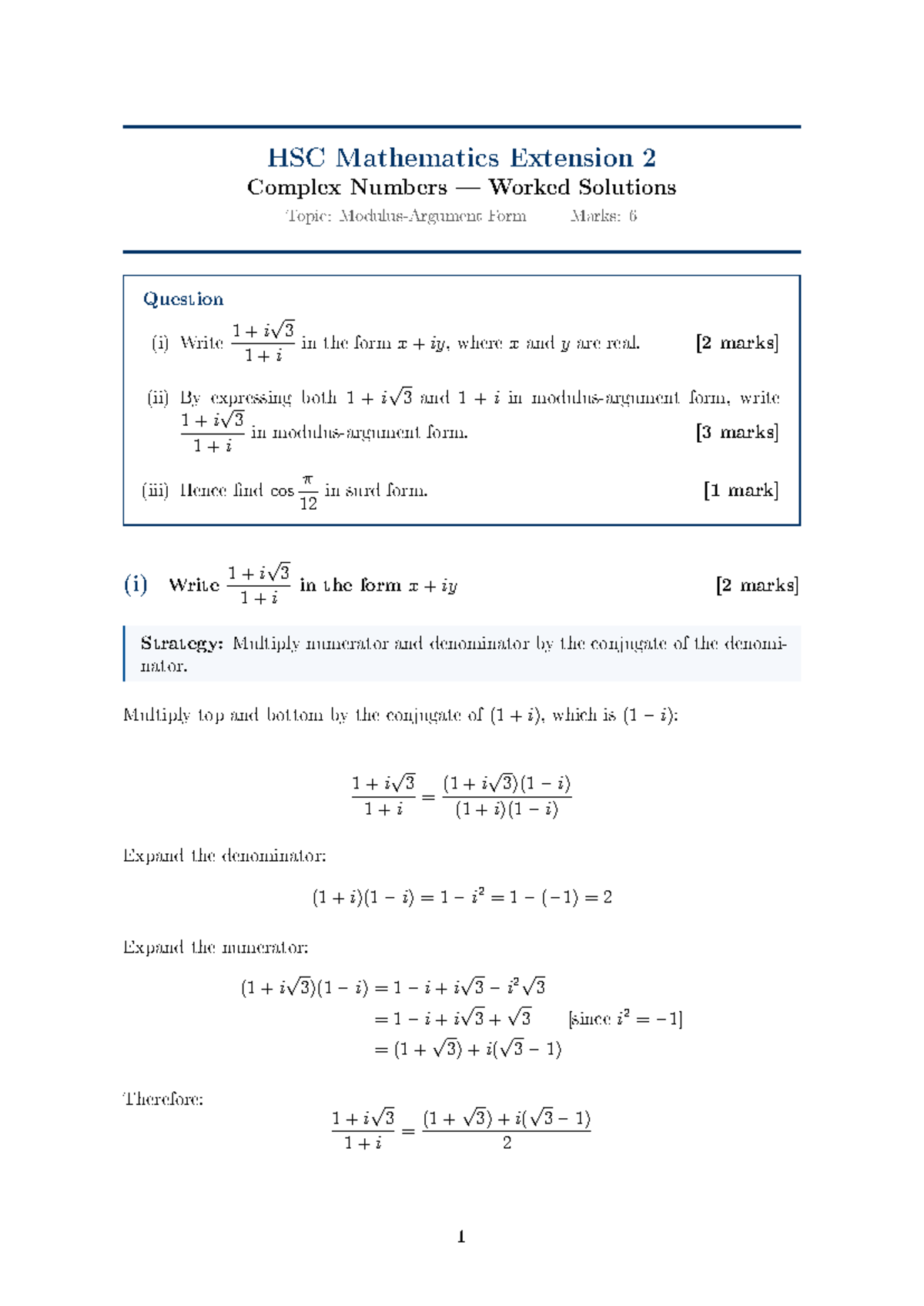 HSC Mathematics Extension 2: Complex Numbers Worked Solutions - Studocu