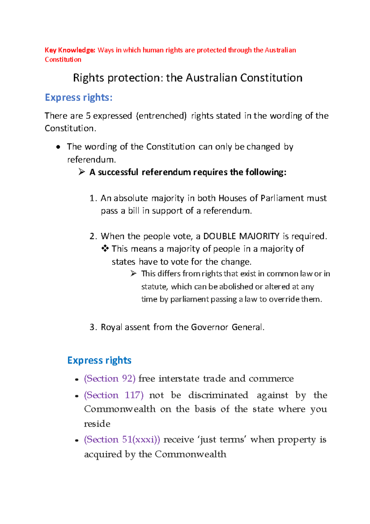 Rights Protection: Human Rights in the Australian Constitution - Studocu