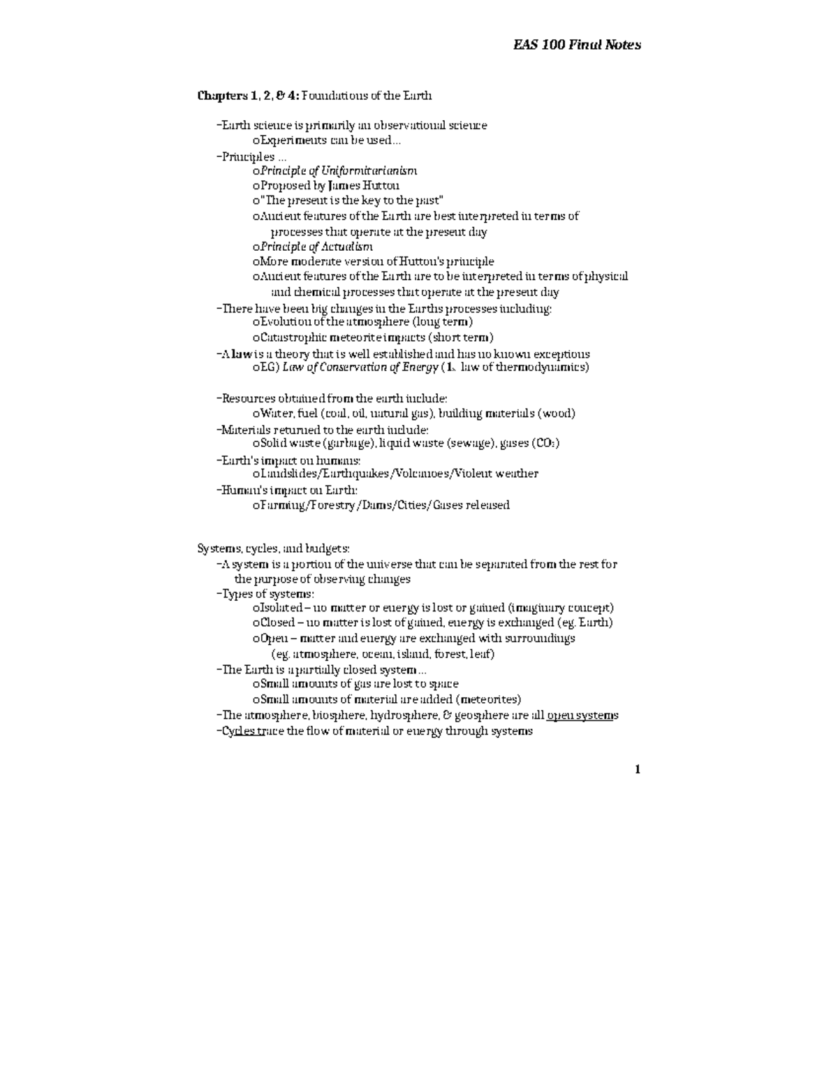 EAS 100 Final Exam Study Notes: Key Concepts from Chapters 1-4 - Studocu
