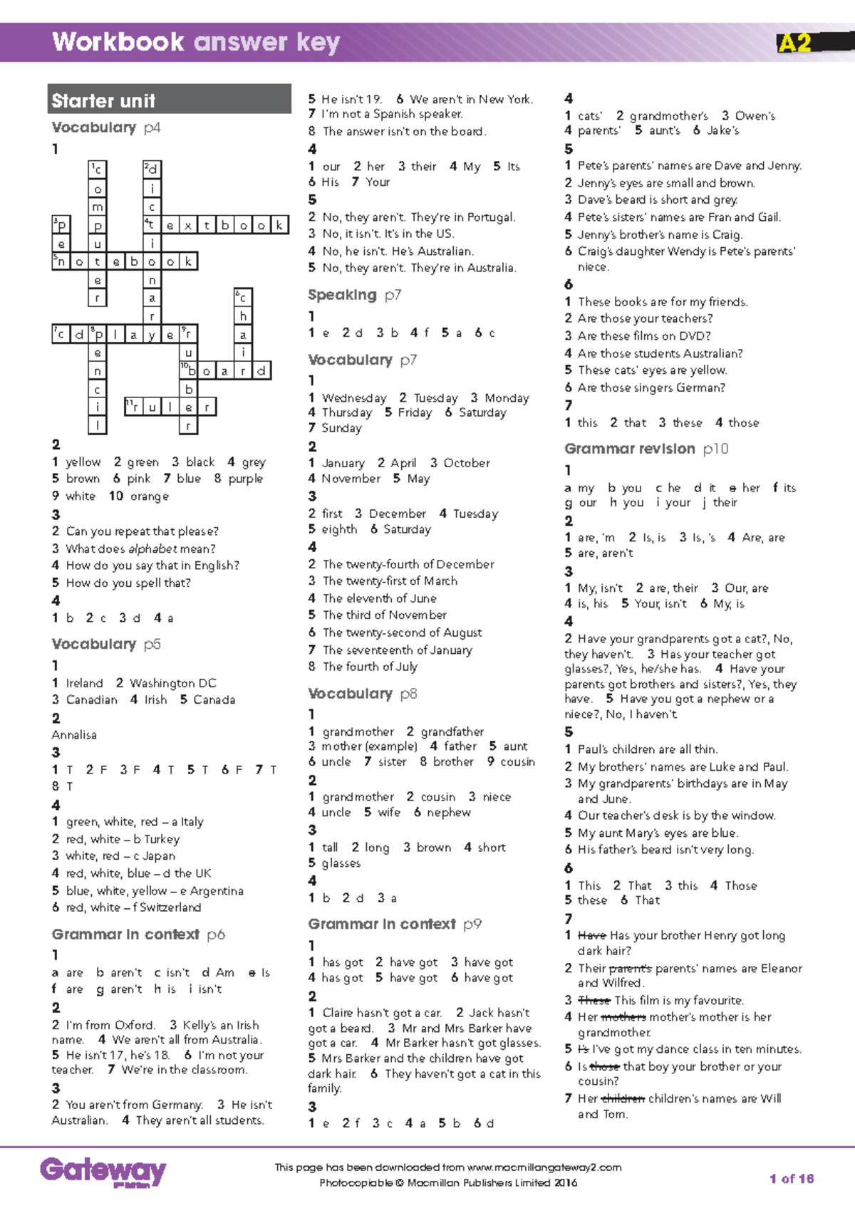 B2 workbook key - Starter unit ####### Vocabulary p ####### 1 1 c 2 d o ...