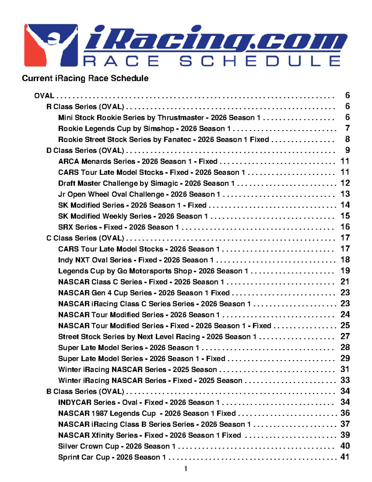 iRacing 2026 Season Schedule: OVAL Series Overview - Studocu