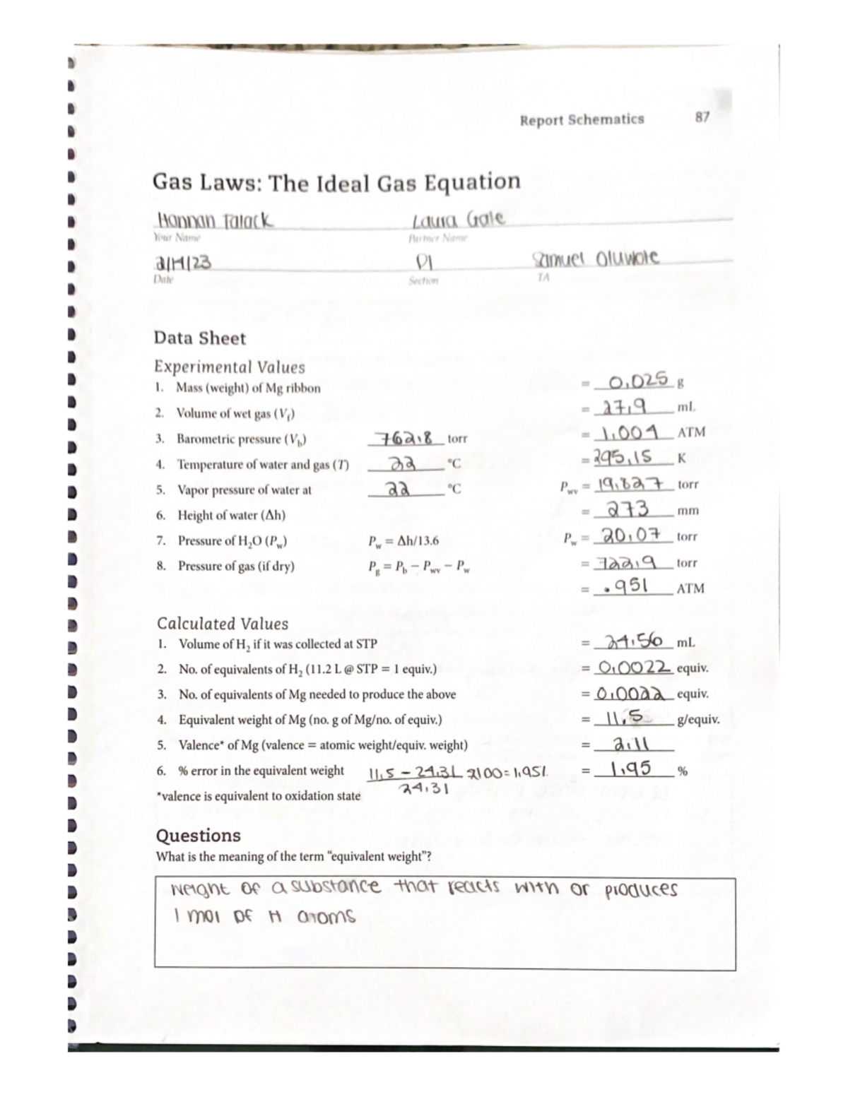 Gas Law Pre-Lab Experiment Guidelines for Analyzing Gases - Studocu
