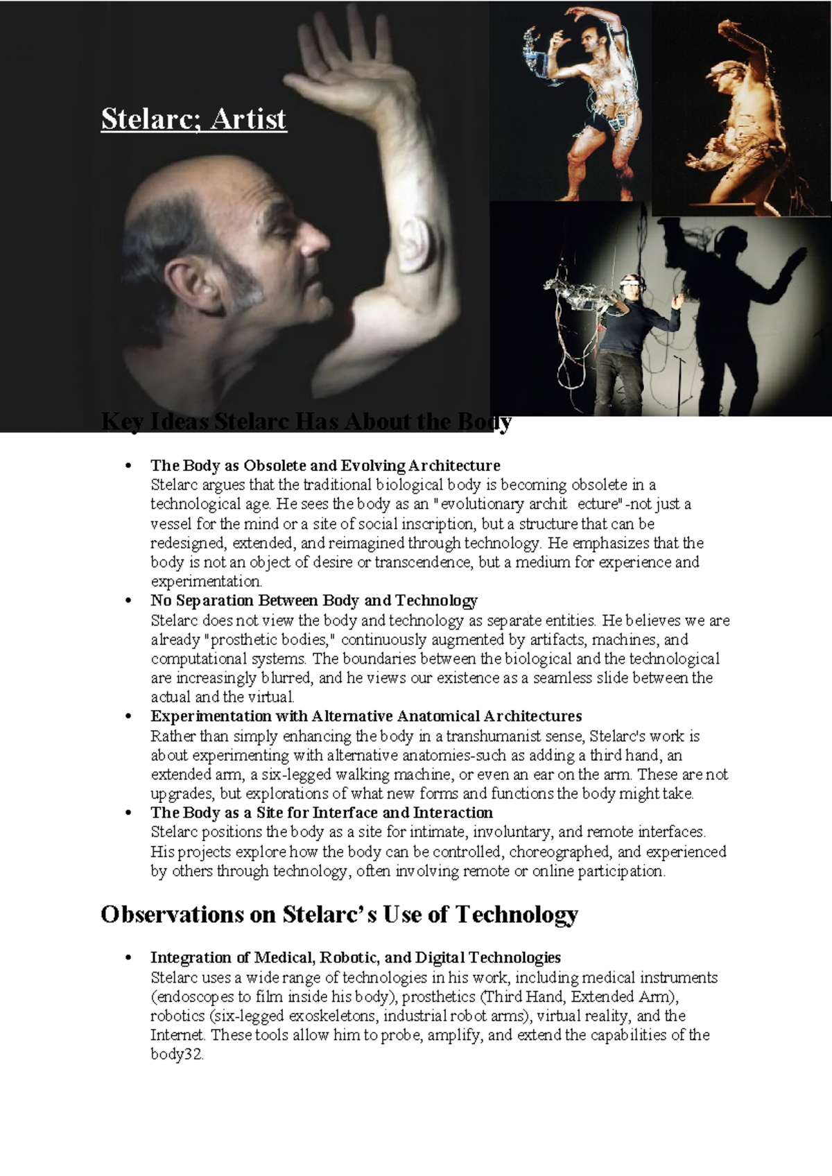 Stelarc's Key Concepts on Body Evolution and Technology Integration ...