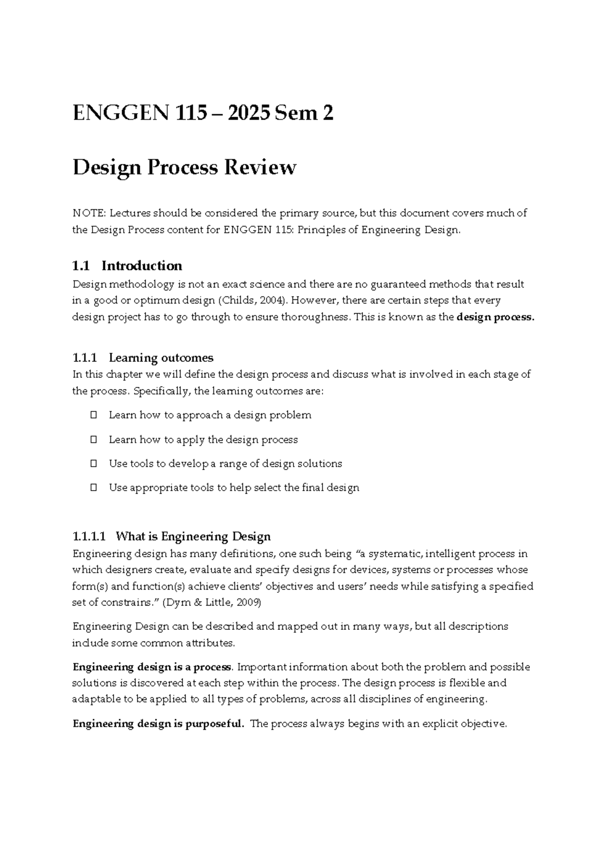 ENGGEN 115 Sem 2 Design Process Review: Key Concepts and Methodologies ...