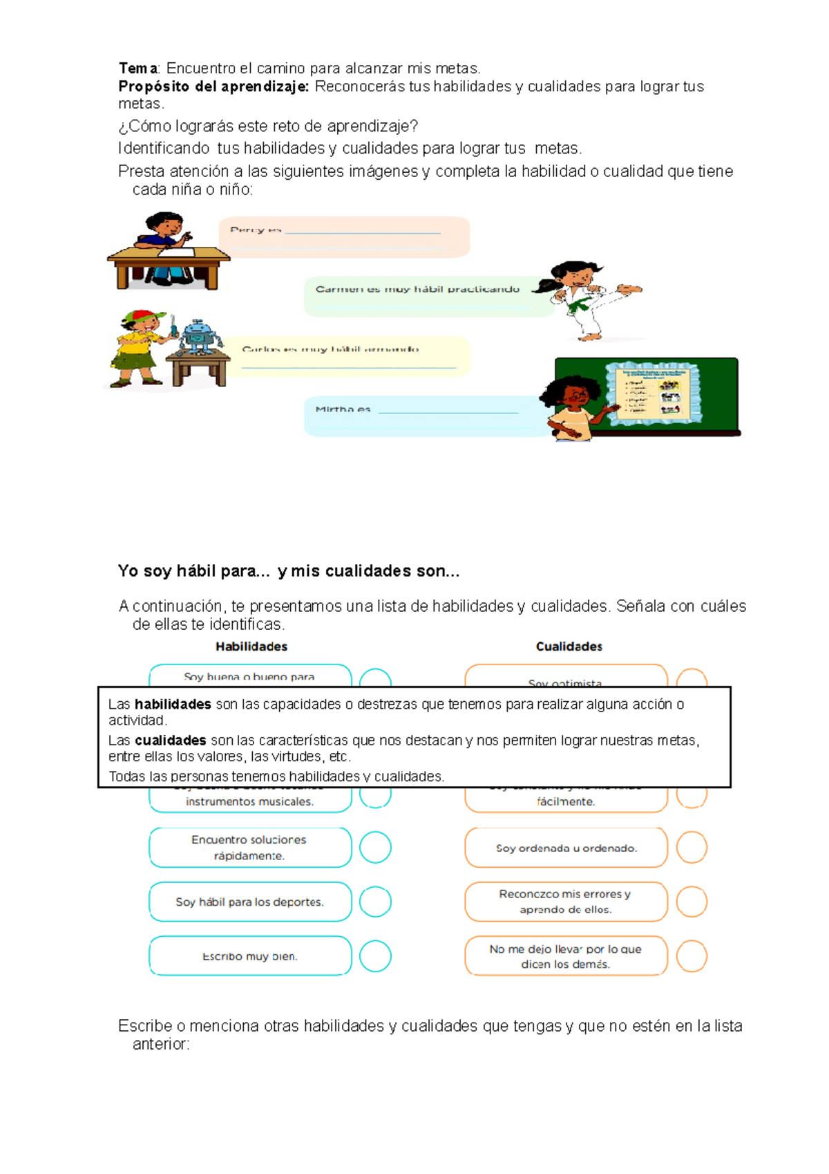 Tutoria - Proyectando Metas: Identificación de Habilidades y Cualidades ...