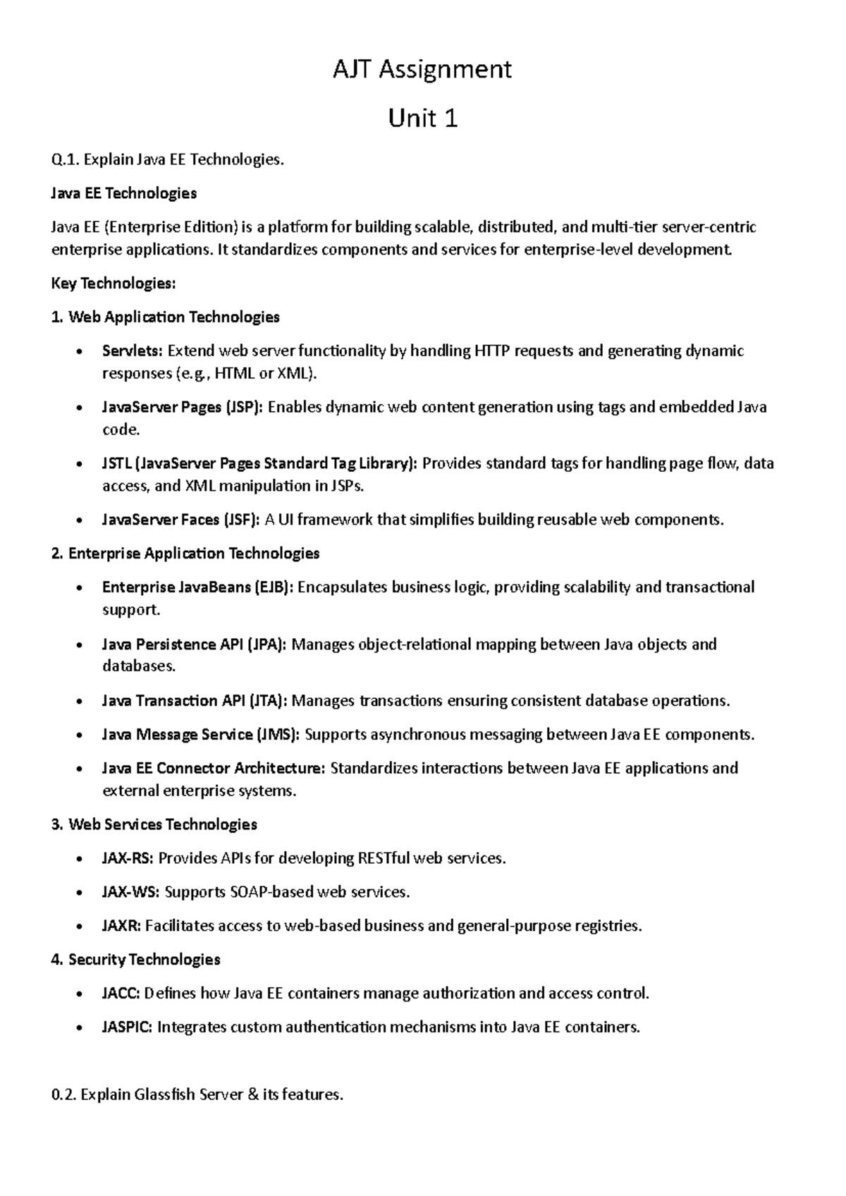AJT Assignment: Overview of Java EE Technologies & GlassFish Server ...
