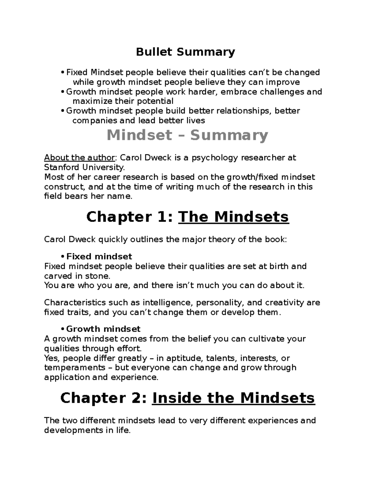 Bullet Summary - Bullet Summary Fixed Mindset people believe their ...
