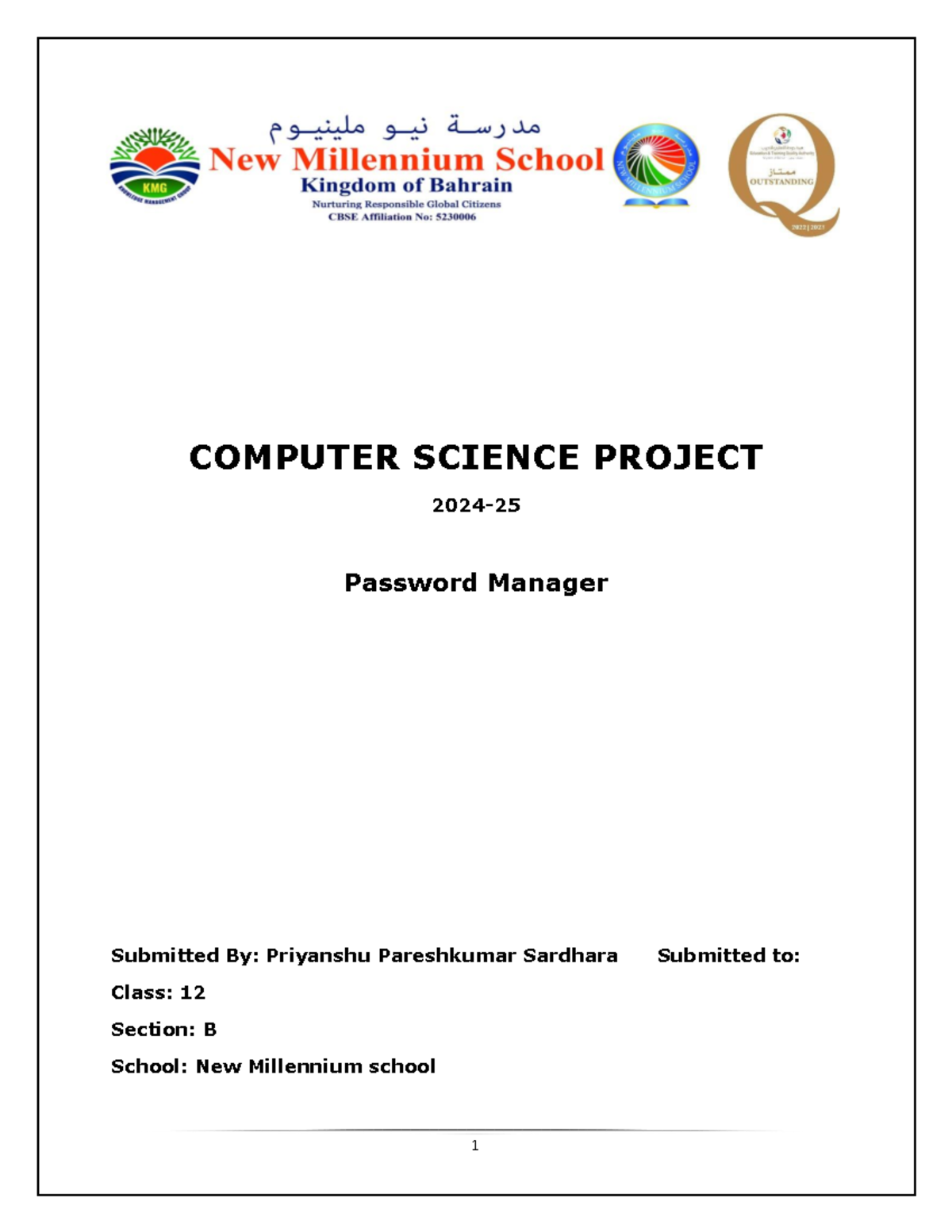 CS Project Documentation: Password Manager for Class 12 - Studocu