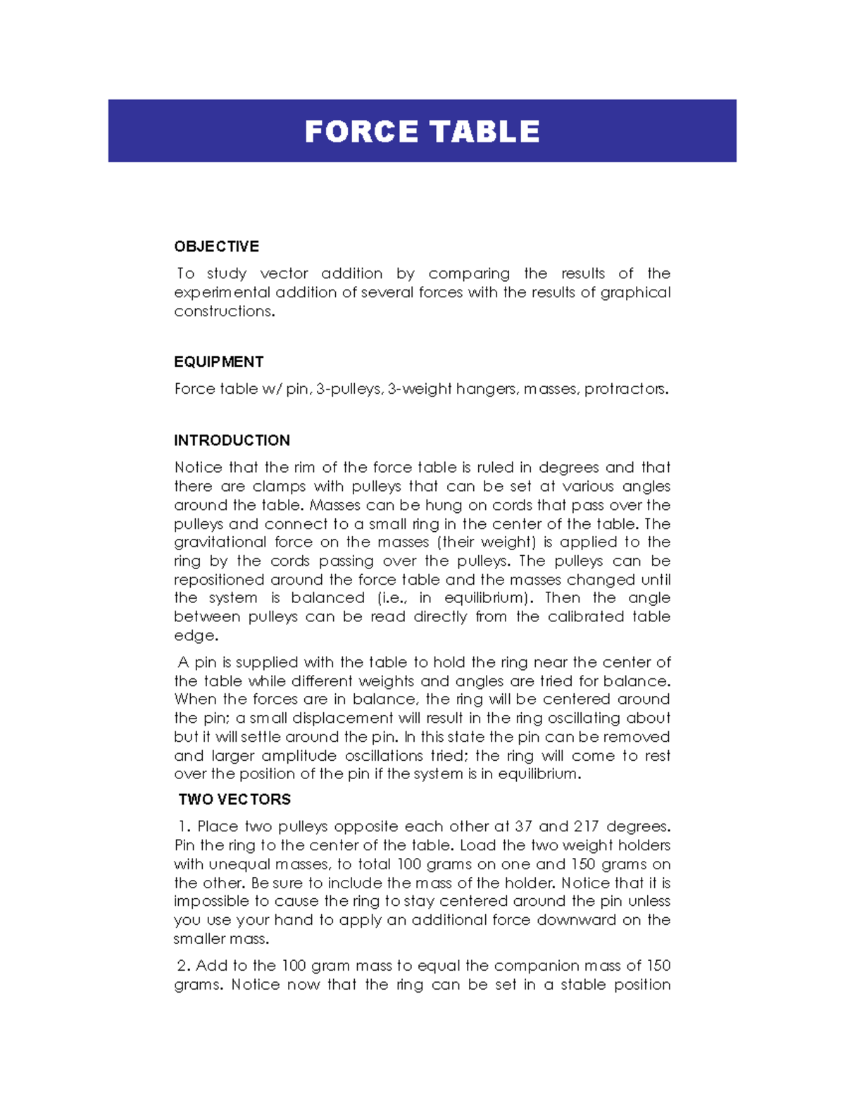 FORCETABLE LAB PROJECT DESCRIPTION - REVISION MAR21 - Studocu
