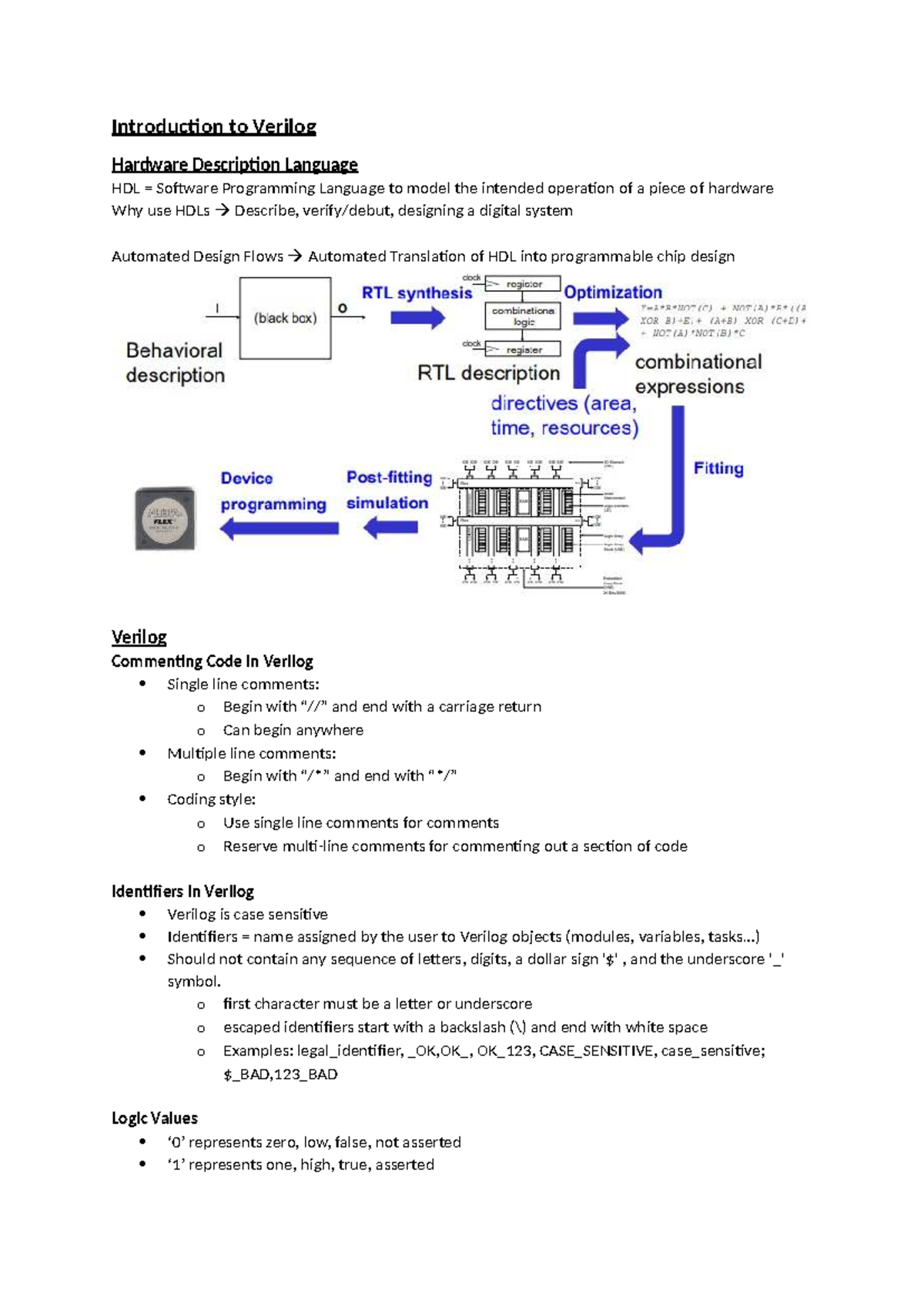 Verilog HDL Programming Language Evaluation Cheatsheet - Studocu