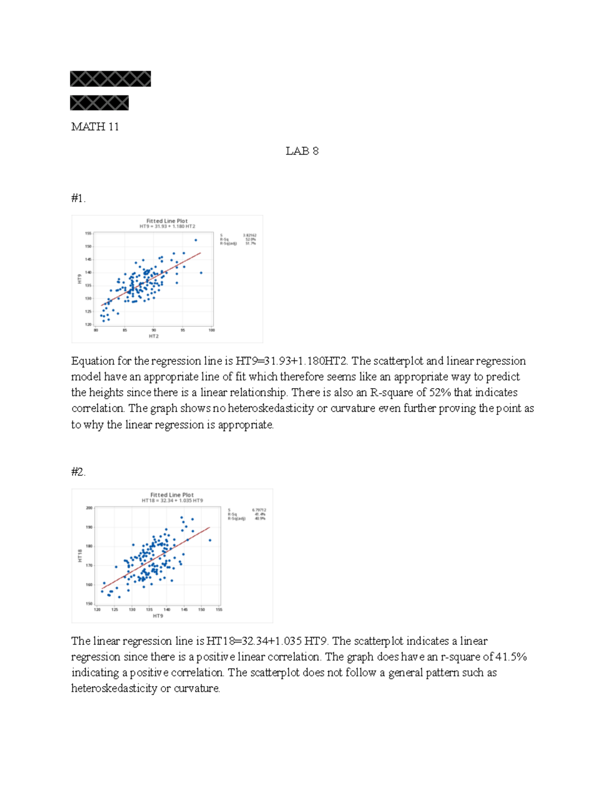 LAB 8 - MATH 11 - Analyzing Linear Regression and Correlation - Studocu