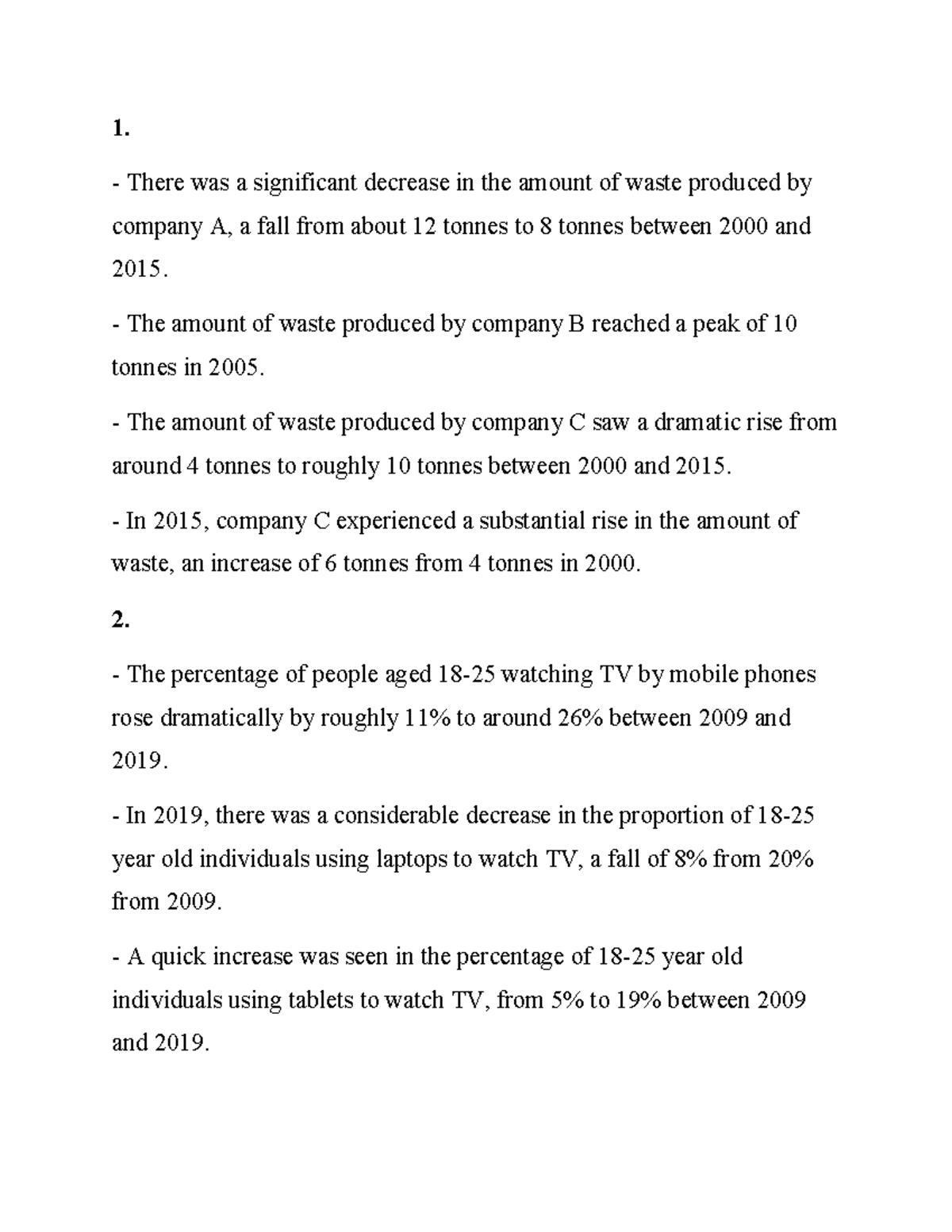 Homework - 1. There was a significant decrease in the amount of waste ...
