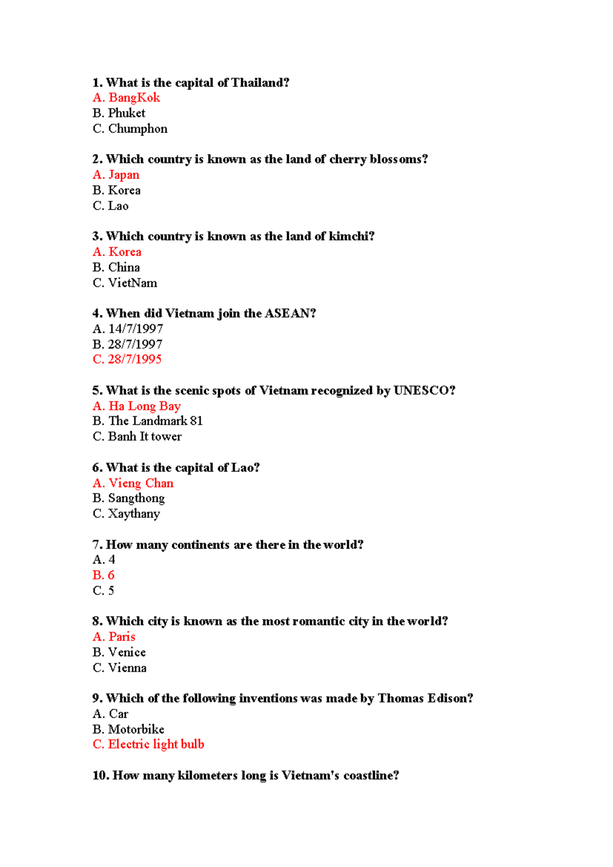 Countries in the World Quiz: Geography & Capitals QA - Studocu