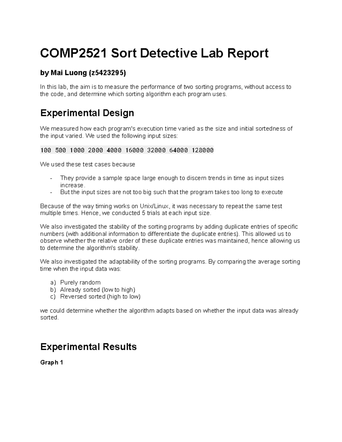 COMP2521 Lab Report: Analyzing Sorting Algorithms Performance - Studocu