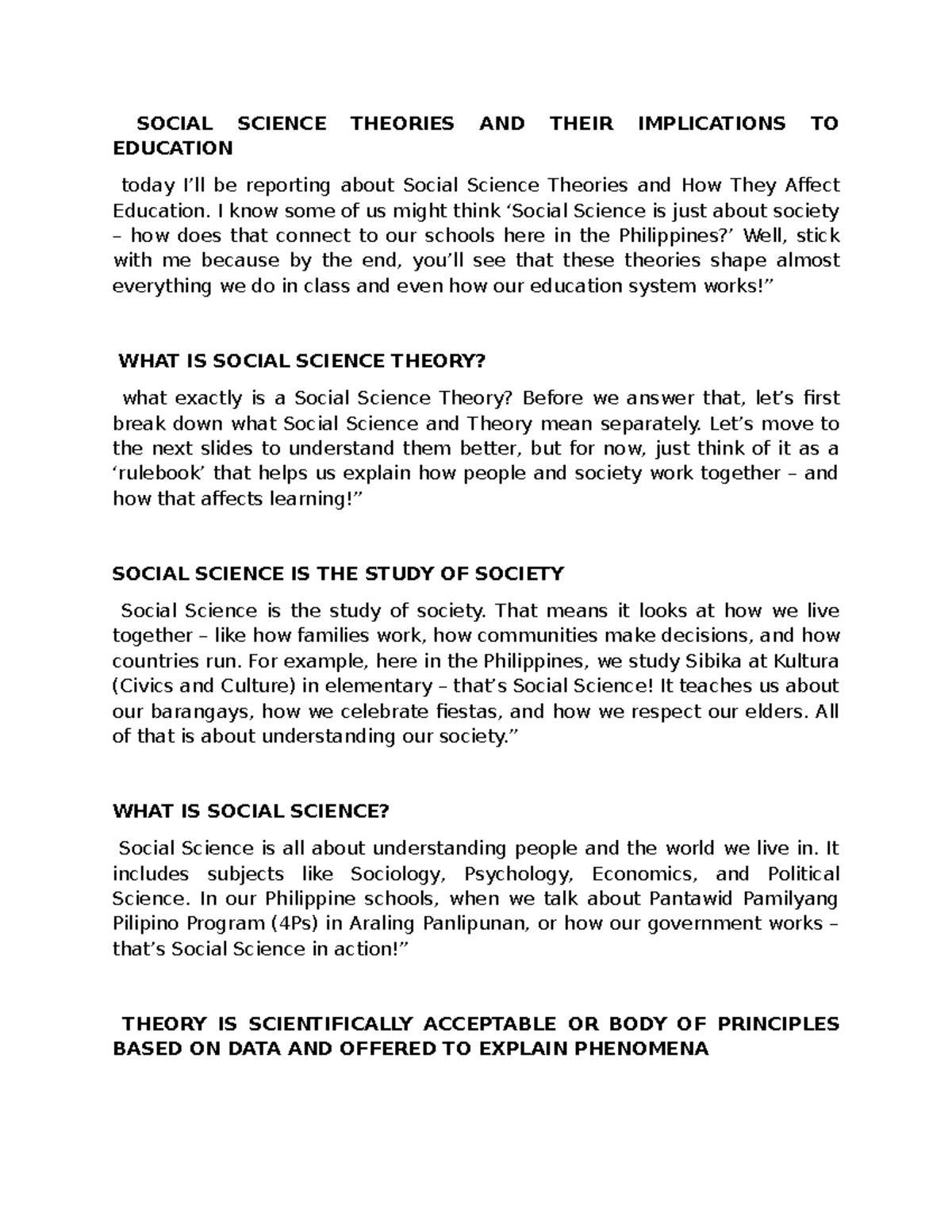 Social Science Theories and Their Educational Implications (EDUC20 ...