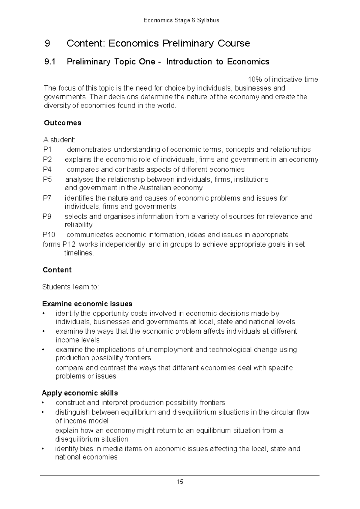 Economics Stage 6 Syllabus: Introduction to Economic Concepts - Studocu