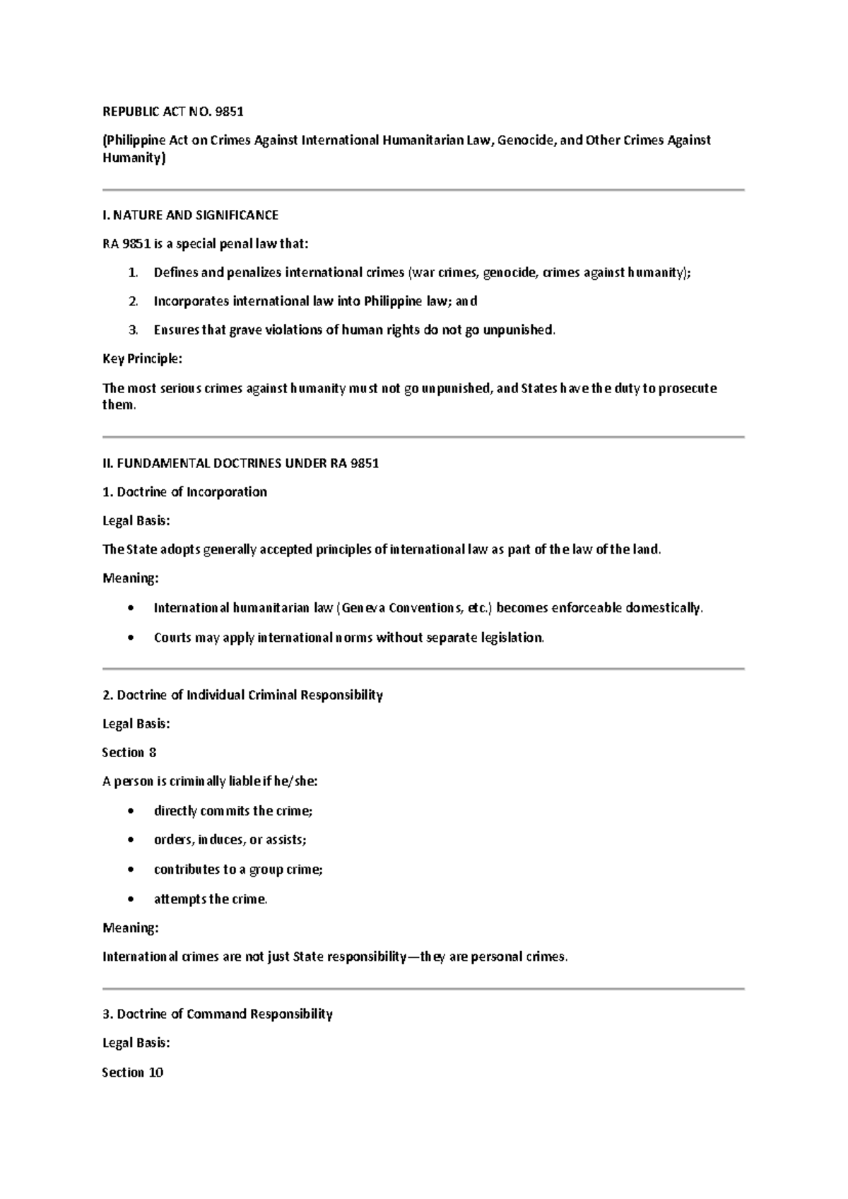 RA 9851 Reviewer: Key Principles of International Humanitarian Law ...