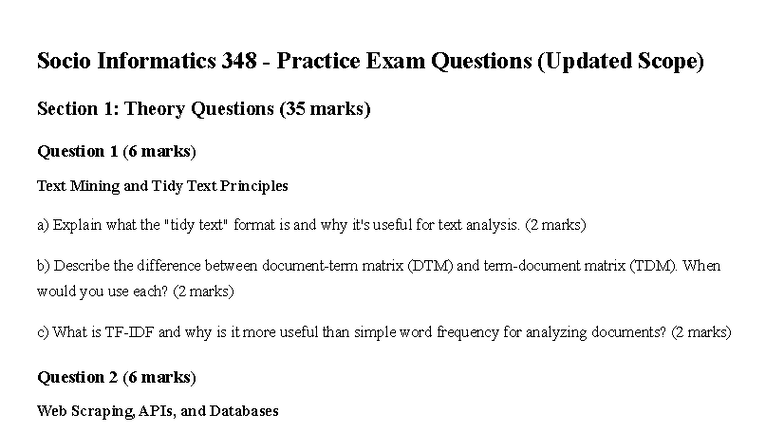 Socio Informatics 348 - Updated Practice Exam Questions Guide - Studocu