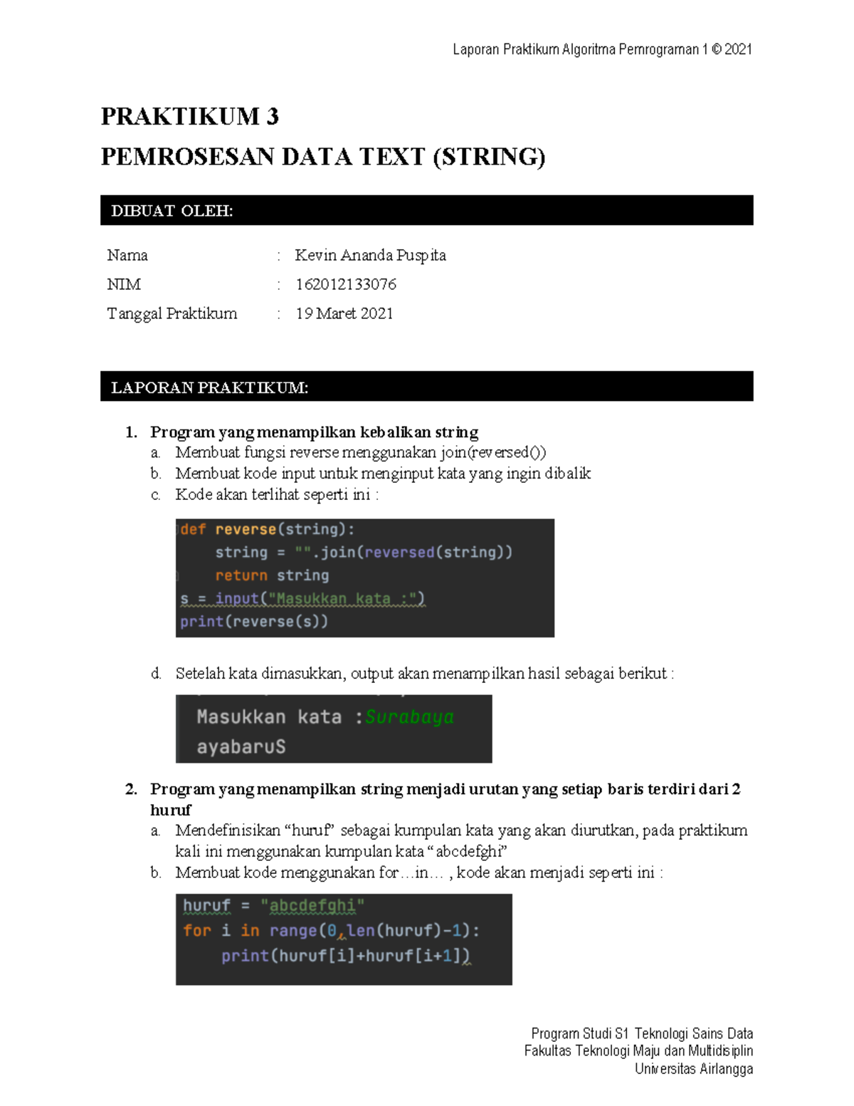 Laporan Praktikum Algoritma Pemrograman 1 - Pemrosesan Data String ...