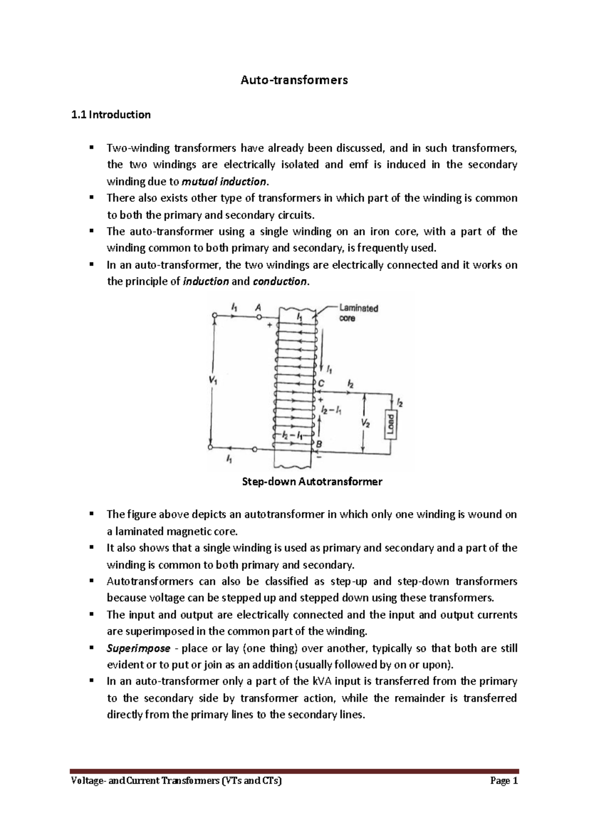 Auto Transformers - Lecture Notes 5 to 7 on Electrical Applications ...
