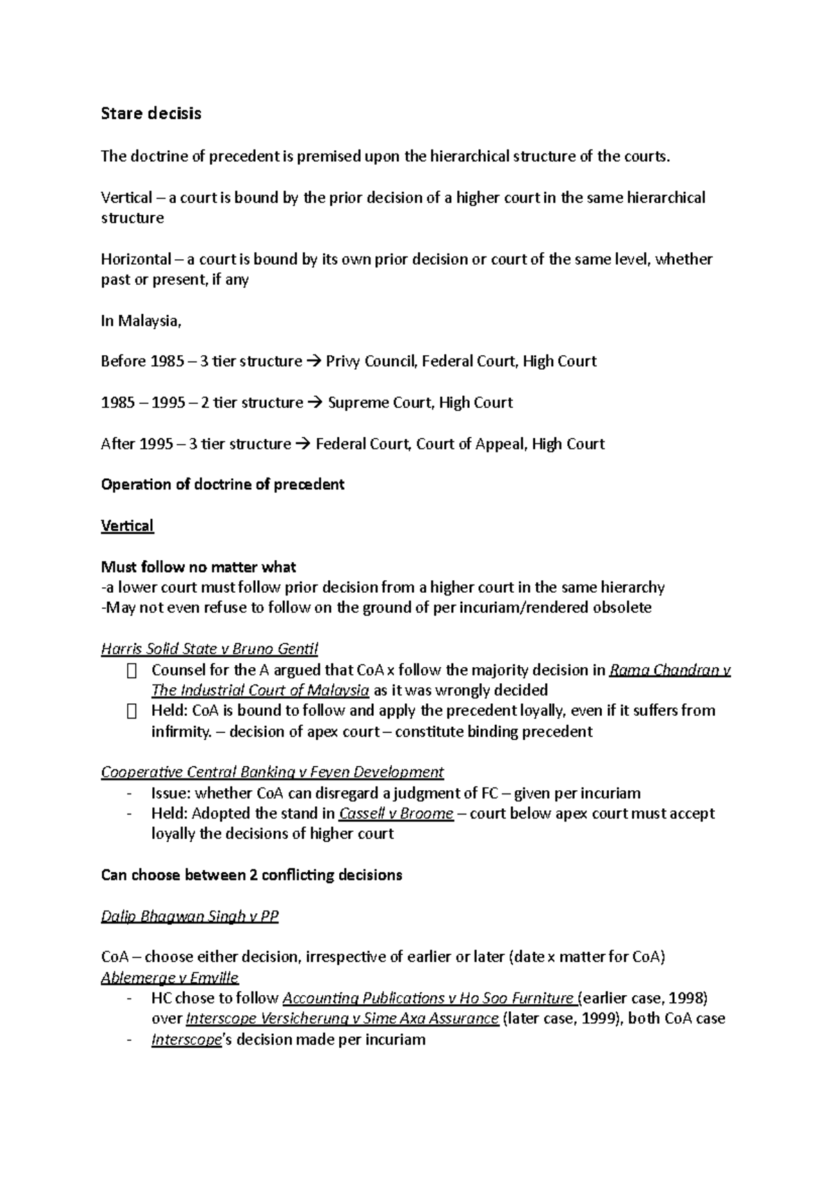 Stare Decisis: Overview and Application in Legal Method - Studocu