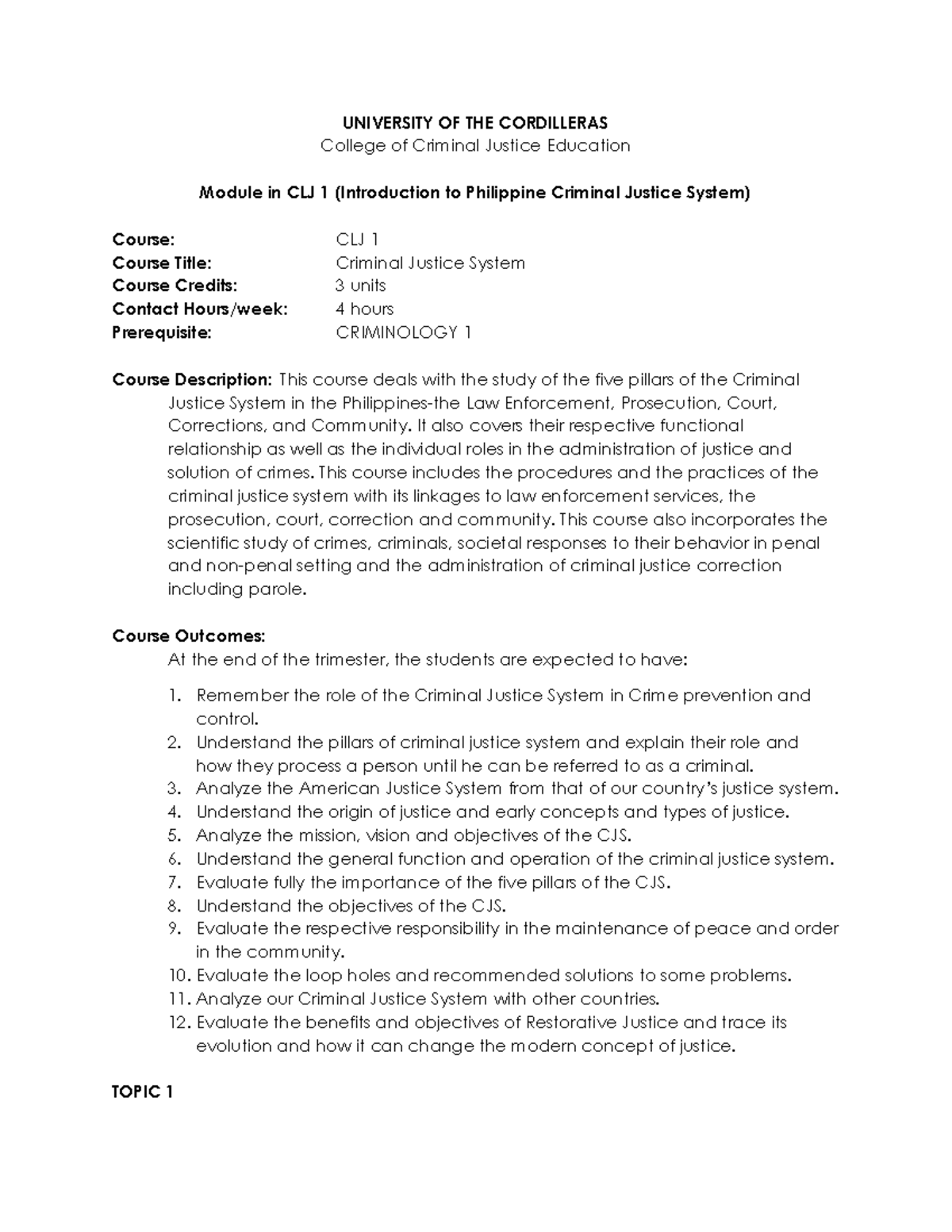 CLJ 1 Module: Introduction to the Philippine Criminal Justice System ...