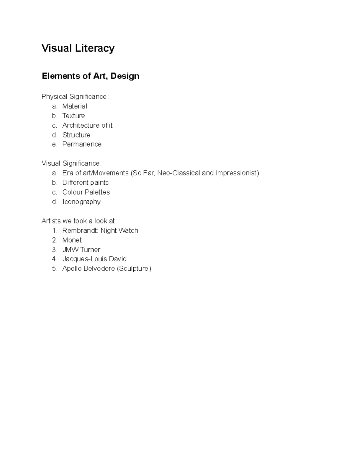 Art History Sem 1 - Comprehensive Notes on Visual Literacy and Analysis ...